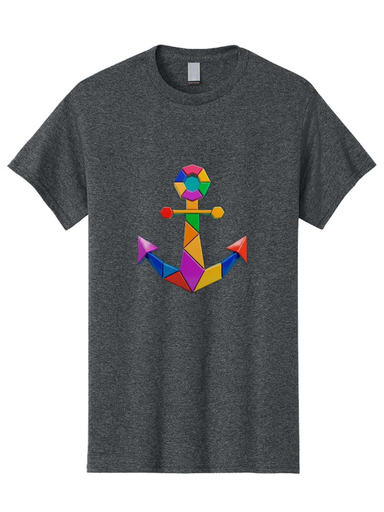 Colorful-Anchor Men'S Graphic Tee, 100% Cotton, Comfortable Casual Summer Wear, Machine Washable, Mosaic Art, Anchor Symbol, Colorful Design, Nautical Theme, Geometric Shapes, Vibrant Colors, Abstract Art, Creative Design, Modern Decoration Bae153