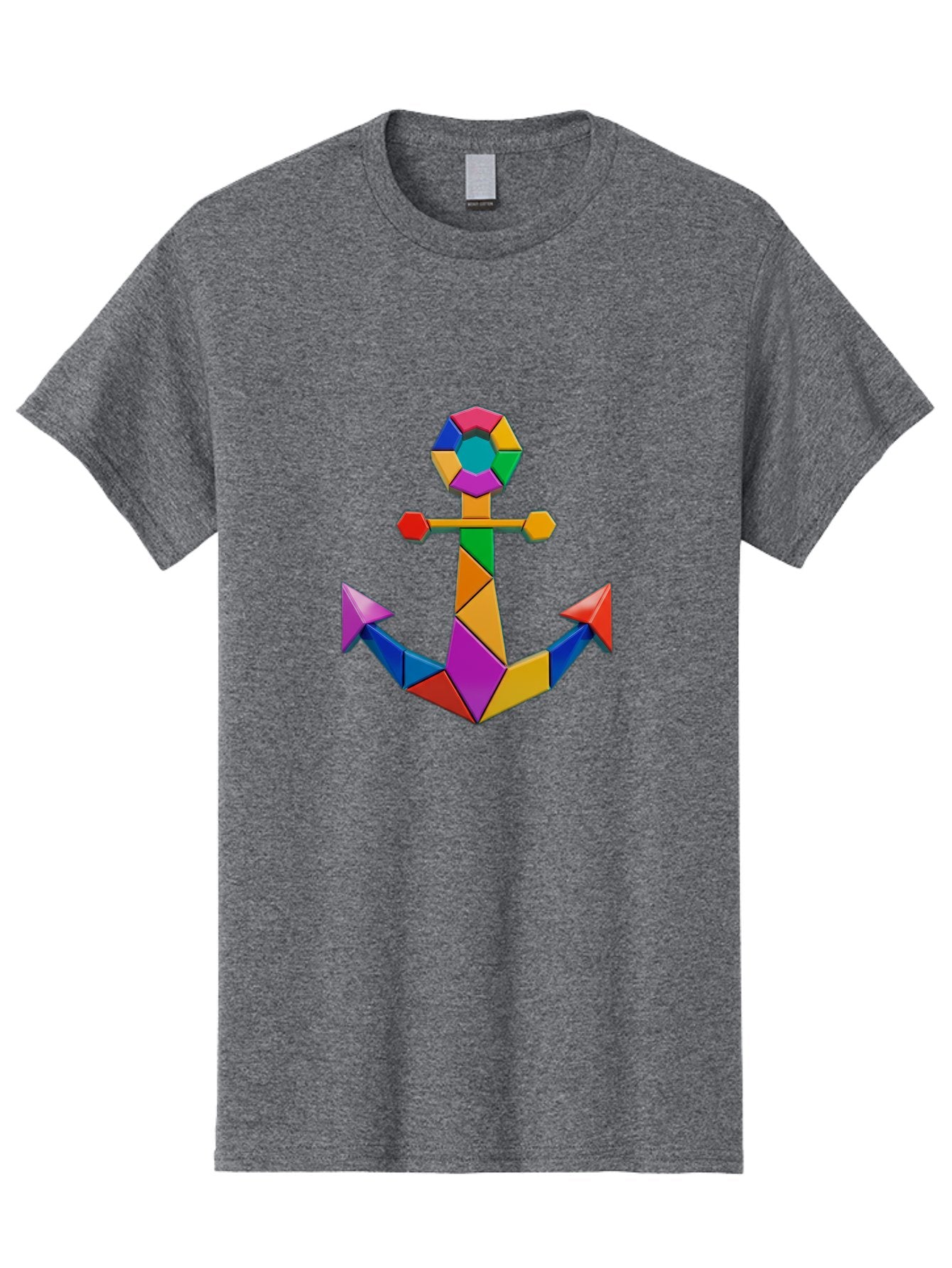 Colorful-Anchor Men'S Graphic Tee, 100% Cotton, Comfortable Casual Summer Wear, Machine Washable, Mosaic Art, Anchor Symbol, Colorful Design, Nautical Theme, Geometric Shapes, Vibrant Colors, Abstract Art, Creative Design, Modern Decoration Bae153 5