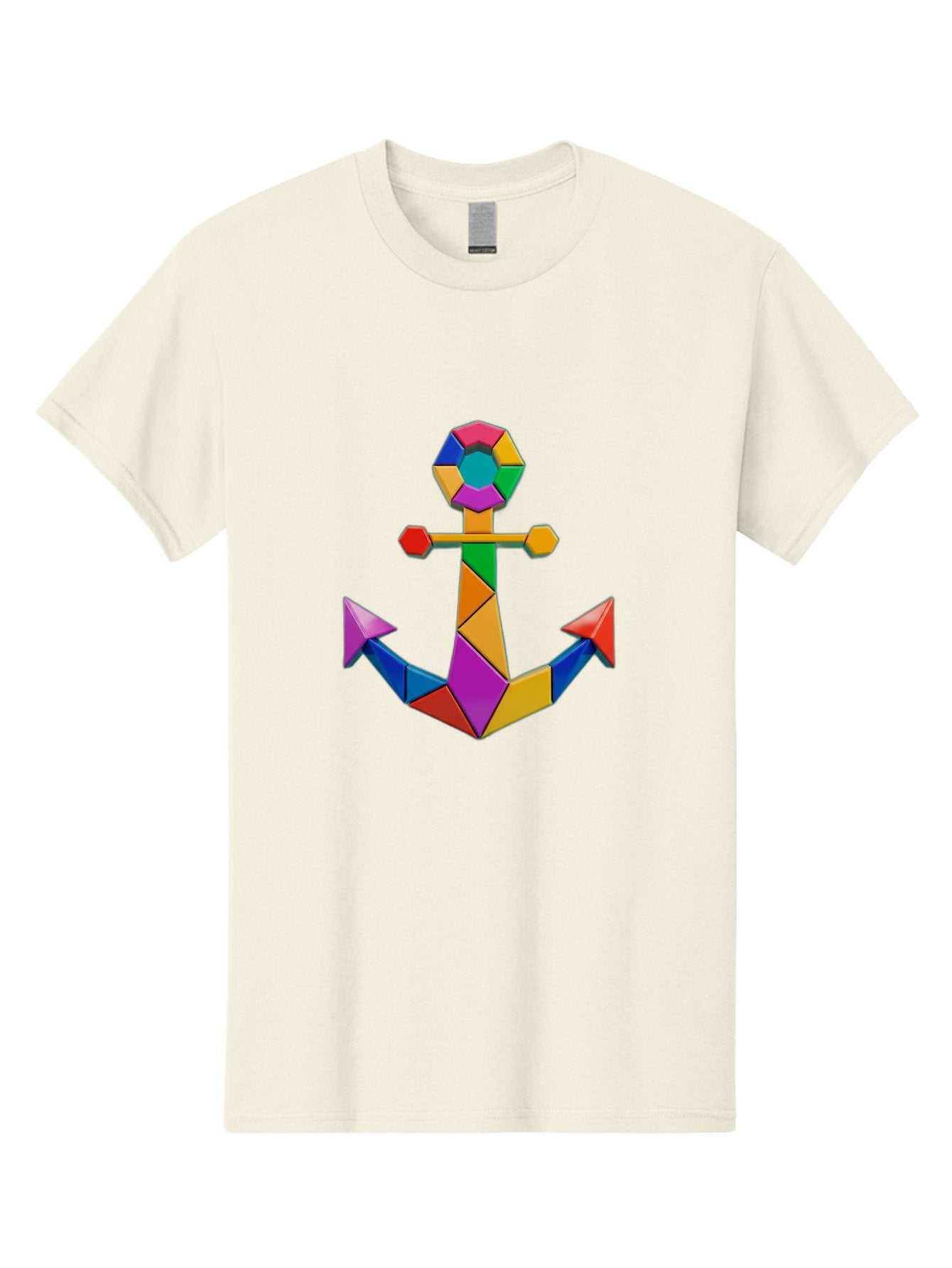 Colorful-Anchor Men'S Graphic Tee, 100% Cotton, Comfortable Casual Summer Wear, Machine Washable, Mosaic Art, Anchor Symbol, Colorful Design, Nautical Theme, Geometric Shapes, Vibrant Colors, Abstract Art, Creative Design, Modern Decoration Bae153 13