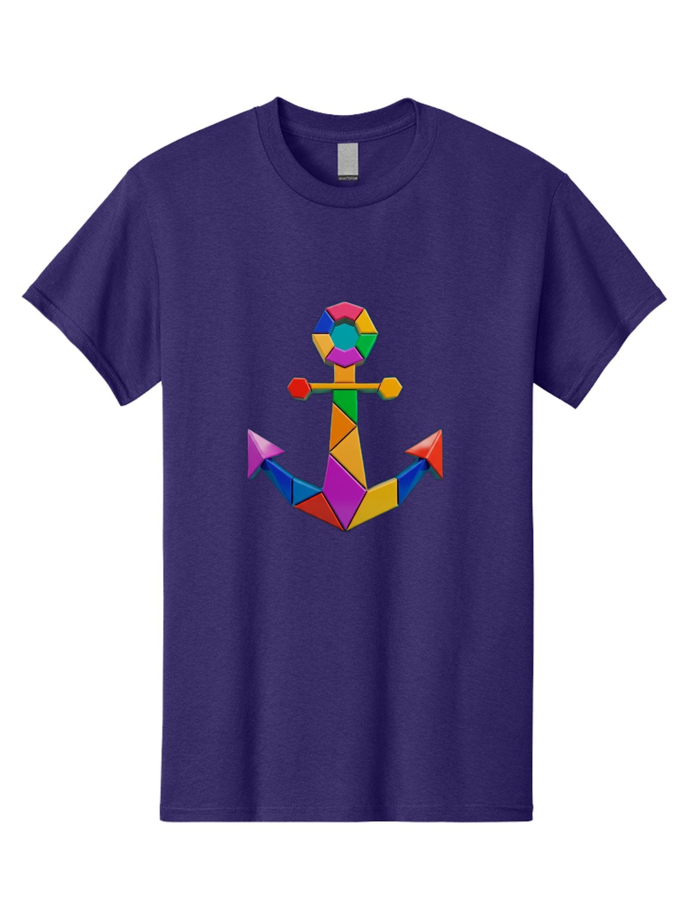 Colorful-Anchor Men'S Graphic Tee, 100% Cotton, Comfortable Casual Summer Wear, Machine Washable, Mosaic Art, Anchor Symbol, Colorful Design, Nautical Theme, Geometric Shapes, Vibrant Colors, Abstract Art, Creative Design, Modern Decoration Bae153
