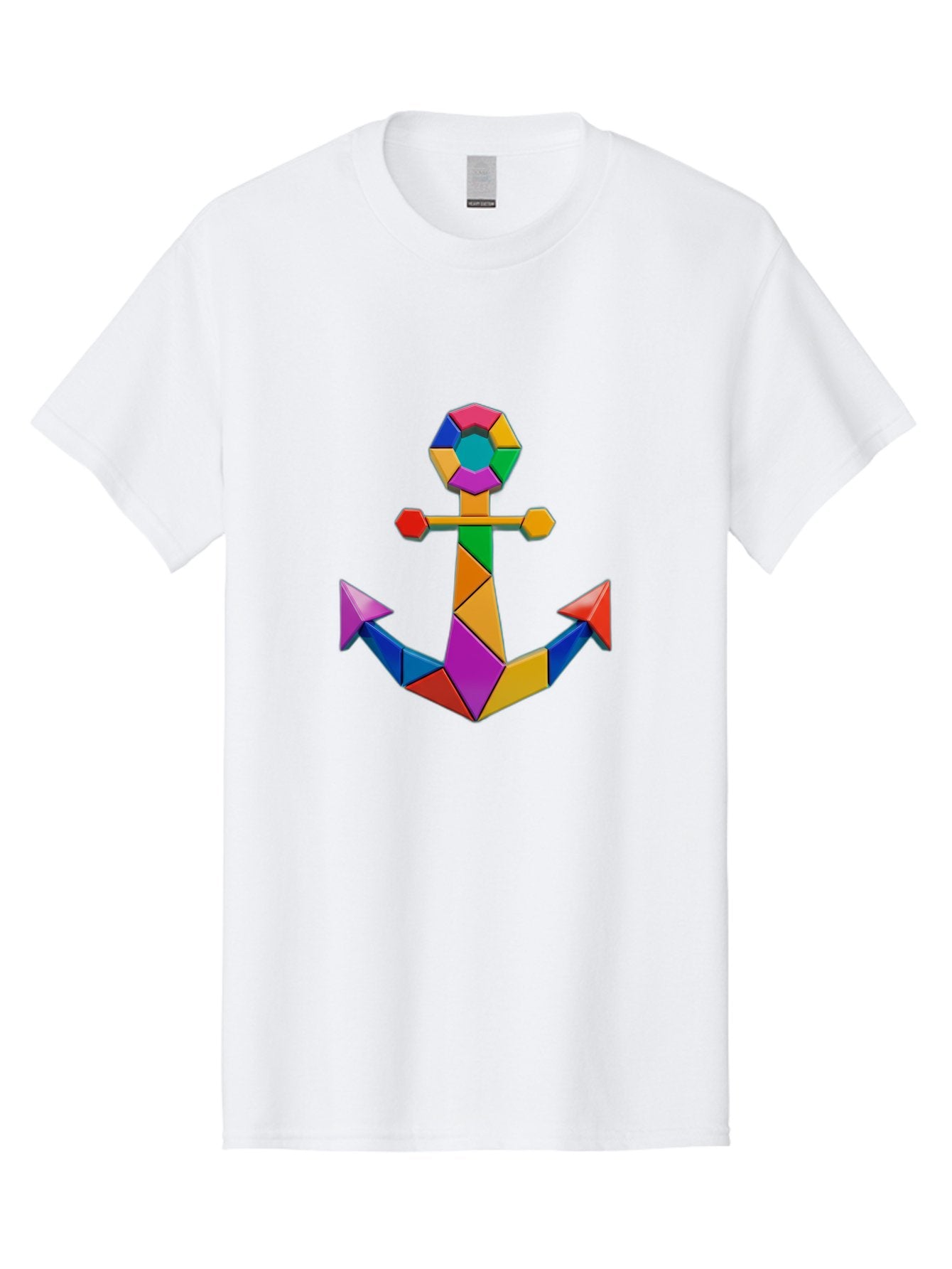 Colorful-Anchor Men'S Graphic Tee, 100% Cotton, Comfortable Casual Summer Wear, Machine Washable, Mosaic Art, Anchor Symbol, Colorful Design, Nautical Theme, Geometric Shapes, Vibrant Colors, Abstract Art, Creative Design, Modern Decoration Bae153 4