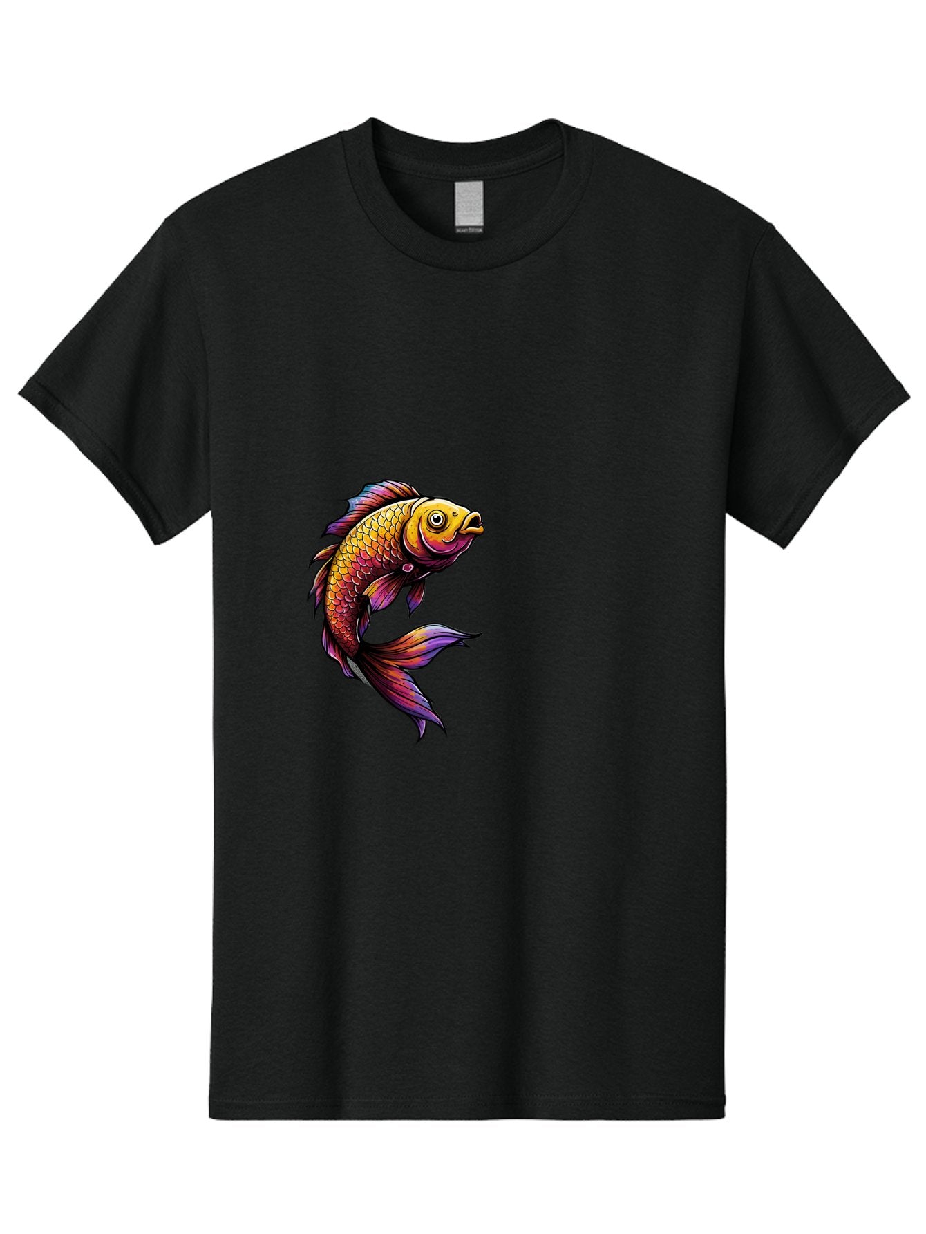 Colorful-Fish Men'S Graphic Tee, 100% Cotton, Comfortable Casual Summer Wear, Machine Washable, Goldfish, Vibrant Fish, Colorful Scales, Stylized Artwork, Aquatic Life, Cartoon Style, Whimsical Design, Digital Illustration, Fantasy Fish, Bae154