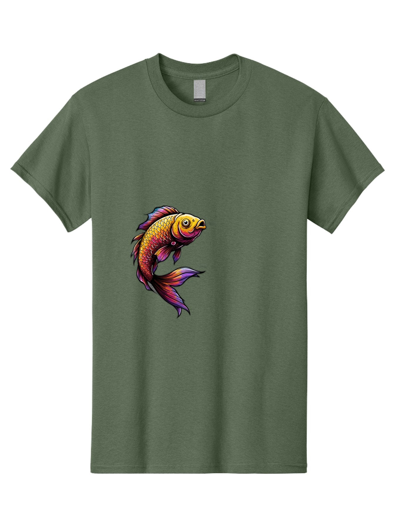 Colorful-Fish Men'S Graphic Tee, 100% Cotton, Comfortable Casual Summer Wear, Machine Washable, Goldfish, Vibrant Fish, Colorful Scales, Stylized Artwork, Aquatic Life, Cartoon Style, Whimsical Design, Digital Illustration, Fantasy Fish, Bae154 3
