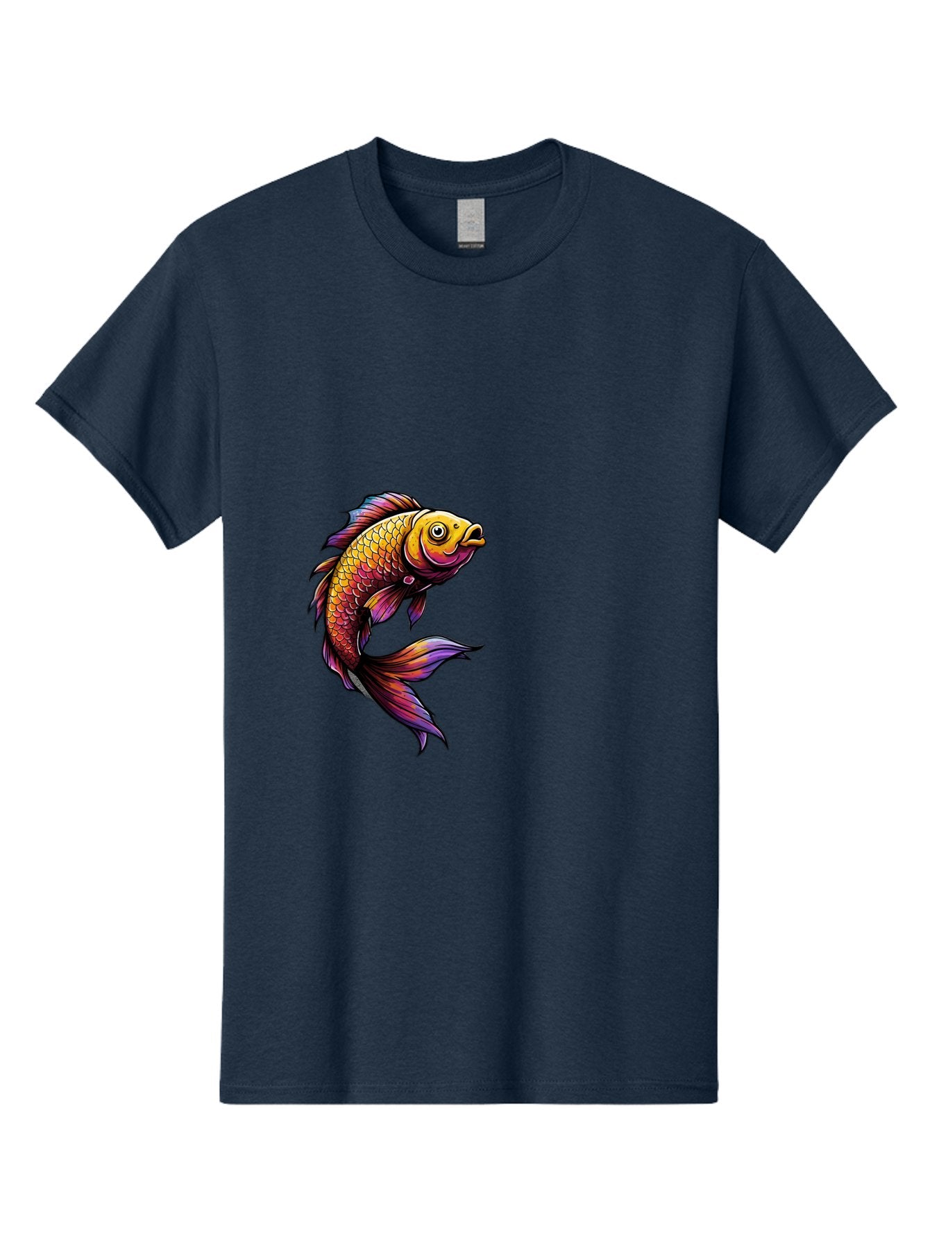 Colorful-Fish Men'S Graphic Tee, 100% Cotton, Comfortable Casual Summer Wear, Machine Washable, Goldfish, Vibrant Fish, Colorful Scales, Stylized Artwork, Aquatic Life, Cartoon Style, Whimsical Design, Digital Illustration, Fantasy Fish, Bae154 9