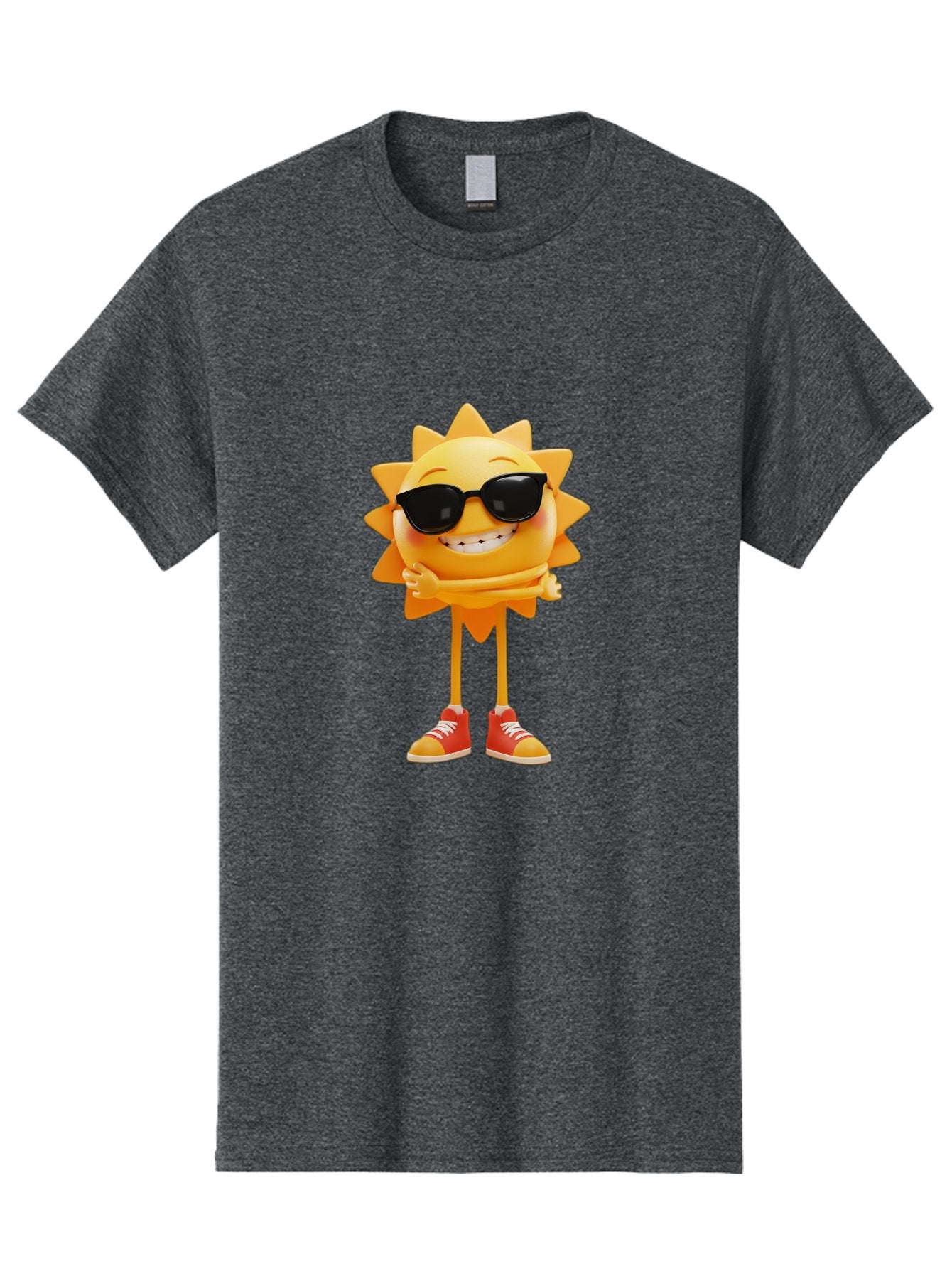 Cool-Sun Men'S Graphic Tee, 100% Cotton, Comfortable Casual Summer Wear, Machine Washable, Smiling Sun, Sunglasses, Cartoon Character, Happy Vibes, Orange Sneakers, Sun Rays, Cheerful Expression, Fun Design, Vibrant Personality, Bae156