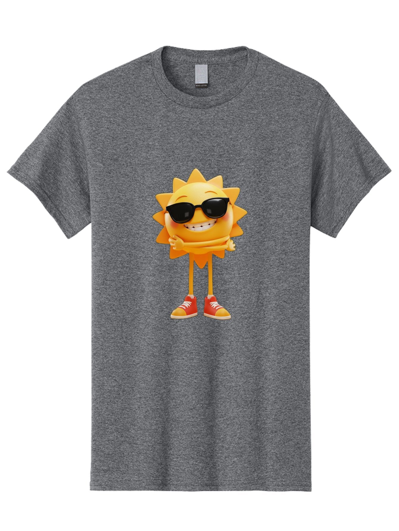 Cool-Sun Men'S Graphic Tee, 100% Cotton, Comfortable Casual Summer Wear, Machine Washable, Smiling Sun, Sunglasses, Cartoon Character, Happy Vibes, Orange Sneakers, Sun Rays, Cheerful Expression, Fun Design, Vibrant Personality, Bae156 9