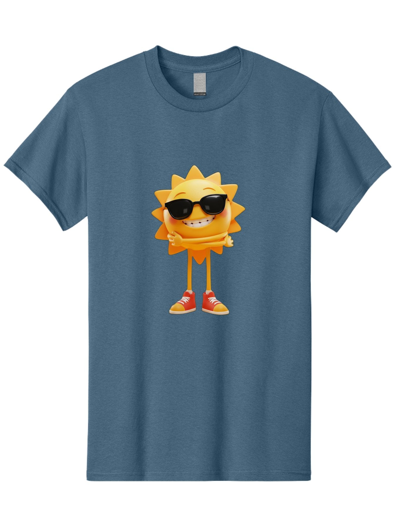 Cool-Sun Men'S Graphic Tee, 100% Cotton, Comfortable Casual Summer Wear, Machine Washable, Smiling Sun, Sunglasses, Cartoon Character, Happy Vibes, Orange Sneakers, Sun Rays, Cheerful Expression, Fun Design, Vibrant Personality, Bae156 4