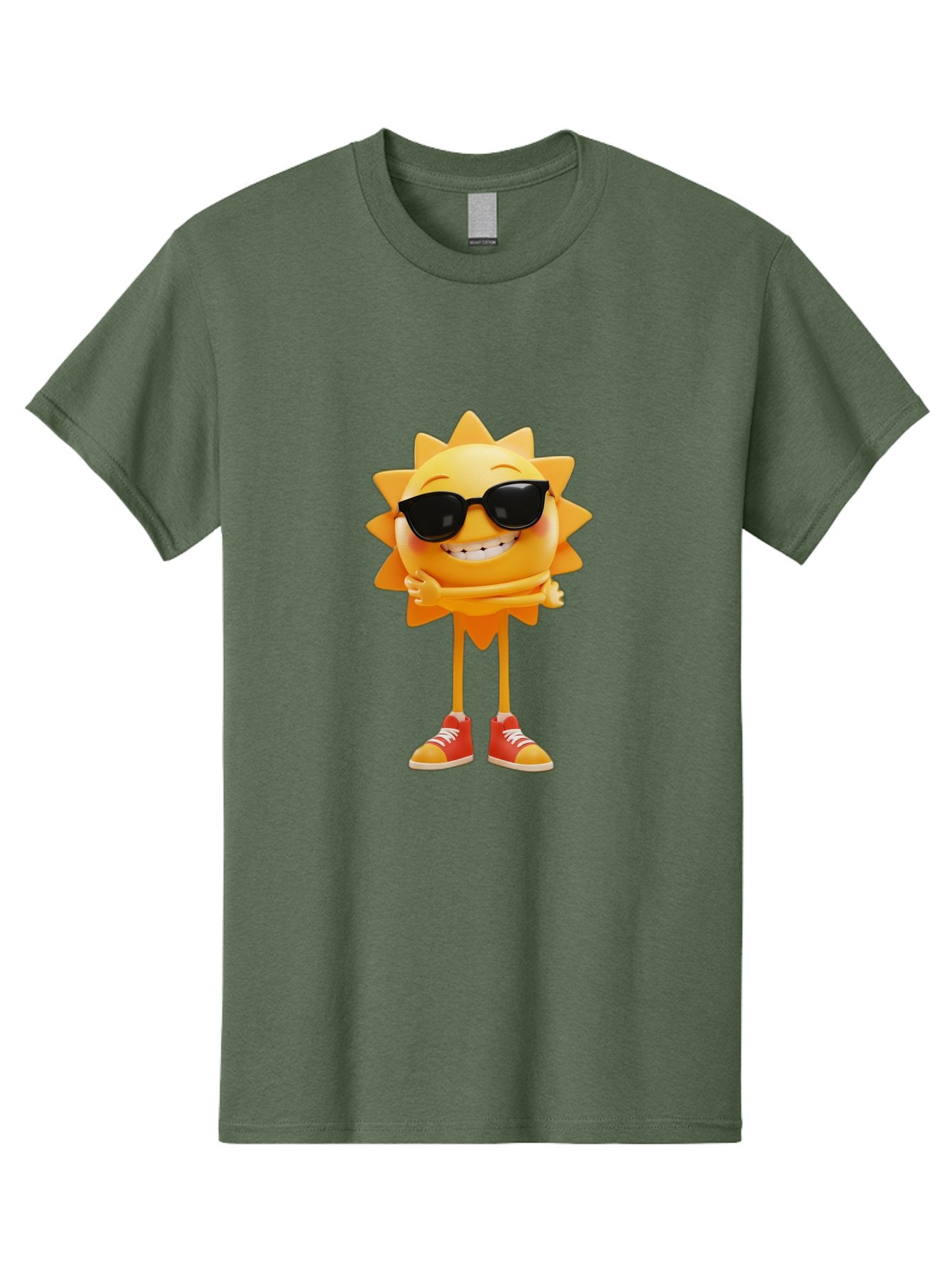 Cool-Sun Men'S Graphic Tee, 100% Cotton, Comfortable Casual Summer Wear, Machine Washable, Smiling Sun, Sunglasses, Cartoon Character, Happy Vibes, Orange Sneakers, Sun Rays, Cheerful Expression, Fun Design, Vibrant Personality, Bae156 8
