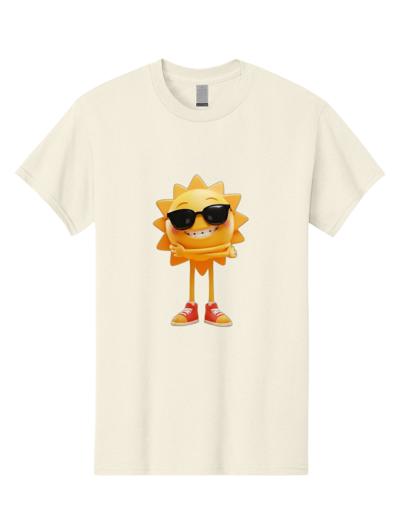 Cool-Sun Men'S Graphic Tee, 100% Cotton, Comfortable Casual Summer Wear, Machine Washable, Smiling Sun, Sunglasses, Cartoon Character, Happy Vibes, Orange Sneakers, Sun Rays, Cheerful Expression, Fun Design, Vibrant Personality, Bae156 6