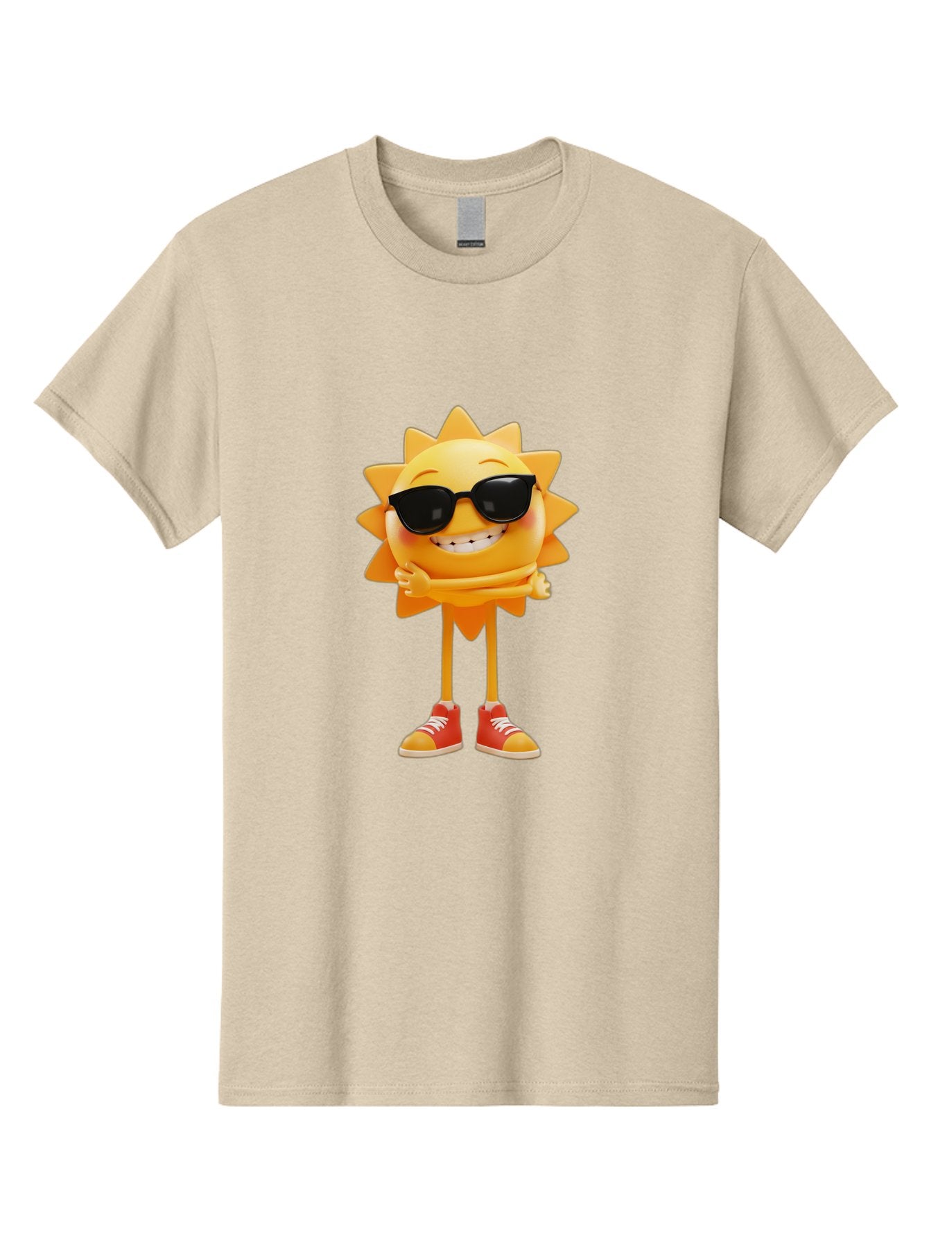 Cool-Sun Men'S Graphic Tee, 100% Cotton, Comfortable Casual Summer Wear, Machine Washable, Smiling Sun, Sunglasses, Cartoon Character, Happy Vibes, Orange Sneakers, Sun Rays, Cheerful Expression, Fun Design, Vibrant Personality, Bae156