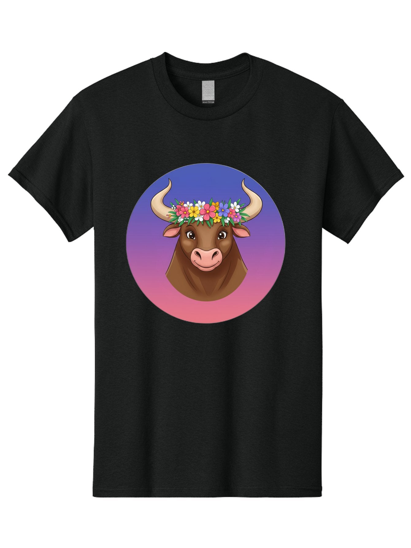 Cow-With-Flowers Men'S Graphic Tee, 100% Cotton, Comfortable Casual Summer Wear, Machine Washable, Cartoon Cow, Floral Crown, Colorful Flowers, Animal Illustration, Vibrant Colors, Whimsical Art, Happy Cow, Flower Power, Nature-Inspired Design Bae158 12