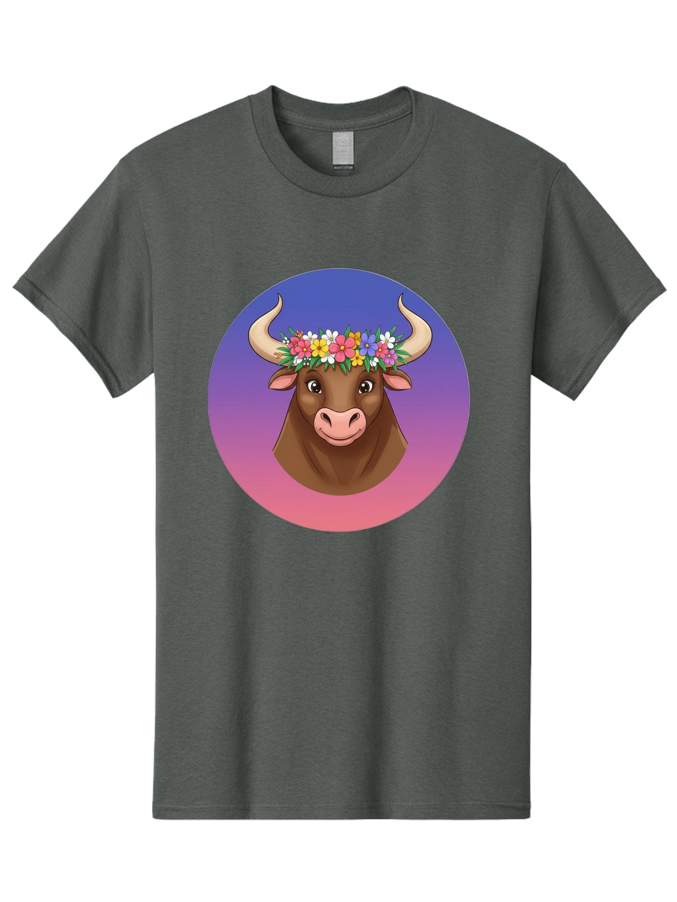 Cow-With-Flowers Men'S Graphic Tee, 100% Cotton, Comfortable Casual Summer Wear, Machine Washable, Cartoon Cow, Floral Crown, Colorful Flowers, Animal Illustration, Vibrant Colors, Whimsical Art, Happy Cow, Flower Power, Nature-Inspired Design Bae158 7