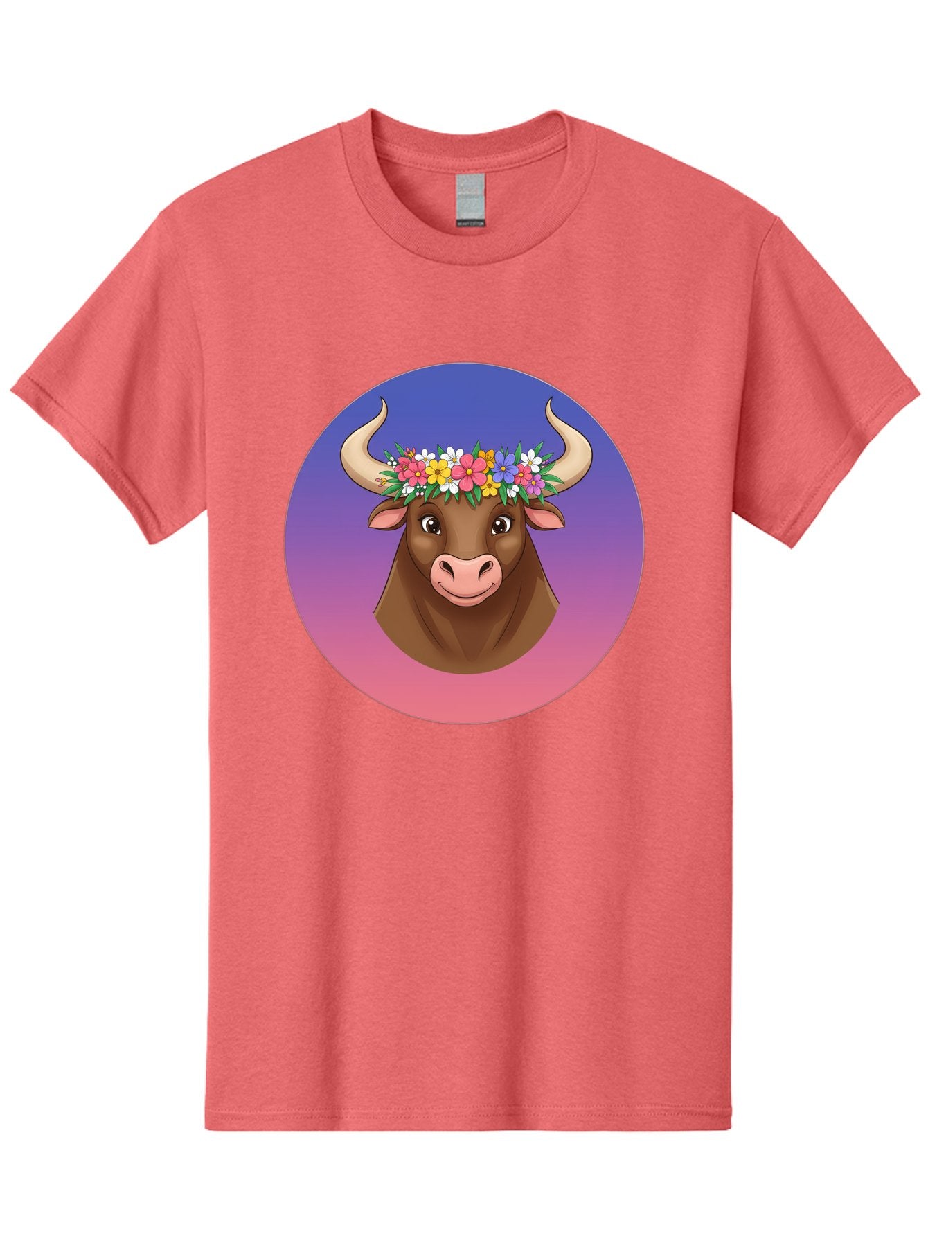 Cow-With-Flowers Men'S Graphic Tee, 100% Cotton, Comfortable Casual Summer Wear, Machine Washable, Cartoon Cow, Floral Crown, Colorful Flowers, Animal Illustration, Vibrant Colors, Whimsical Art, Happy Cow, Flower Power, Nature-Inspired Design Bae158 8
