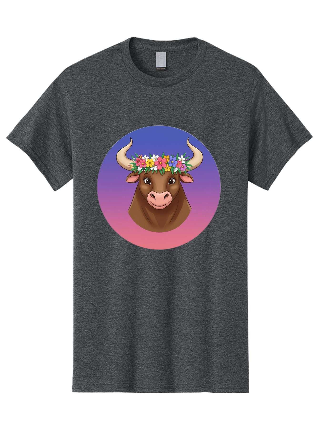 Cow-With-Flowers Men'S Graphic Tee, 100% Cotton, Comfortable Casual Summer Wear, Machine Washable, Cartoon Cow, Floral Crown, Colorful Flowers, Animal Illustration, Vibrant Colors, Whimsical Art, Happy Cow, Flower Power, Nature-Inspired Design Bae158 10