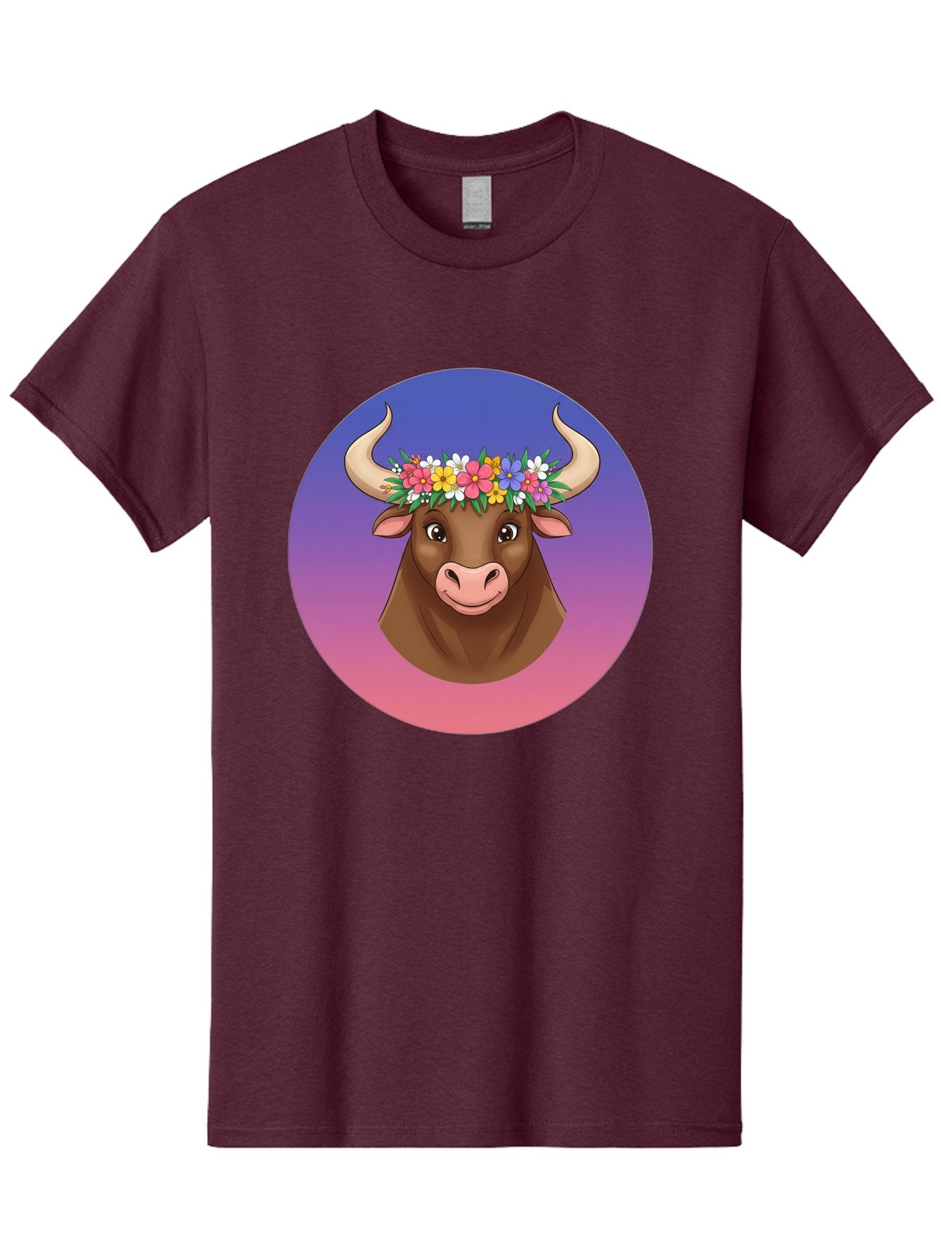 Cow-With-Flowers Men'S Graphic Tee, 100% Cotton, Comfortable Casual Summer Wear, Machine Washable, Cartoon Cow, Floral Crown, Colorful Flowers, Animal Illustration, Vibrant Colors, Whimsical Art, Happy Cow, Flower Power, Nature-Inspired Design Bae158 11