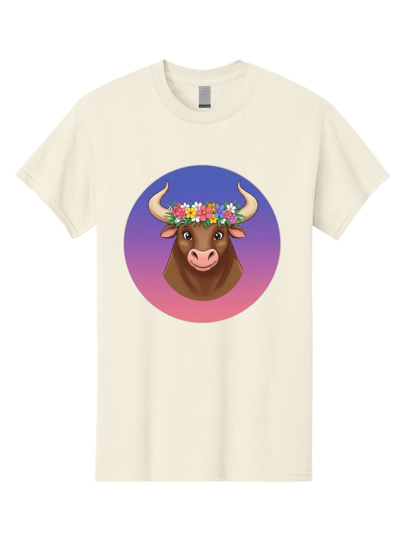 Cow-With-Flowers Men'S Graphic Tee, 100% Cotton, Comfortable Casual Summer Wear, Machine Washable, Cartoon Cow, Floral Crown, Colorful Flowers, Animal Illustration, Vibrant Colors, Whimsical Art, Happy Cow, Flower Power, Nature-Inspired Design Bae158 9