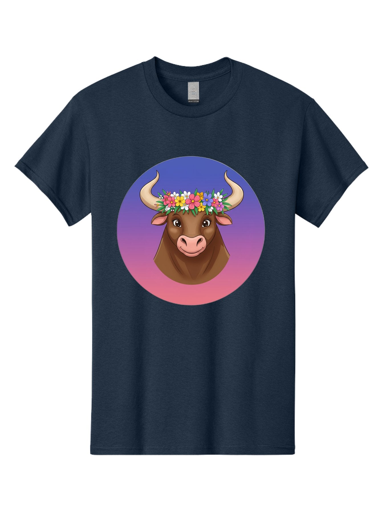 Cow-With-Flowers Men'S Graphic Tee, 100% Cotton, Comfortable Casual Summer Wear, Machine Washable, Cartoon Cow, Floral Crown, Colorful Flowers, Animal Illustration, Vibrant Colors, Whimsical Art, Happy Cow, Flower Power, Nature-Inspired Design Bae158 14