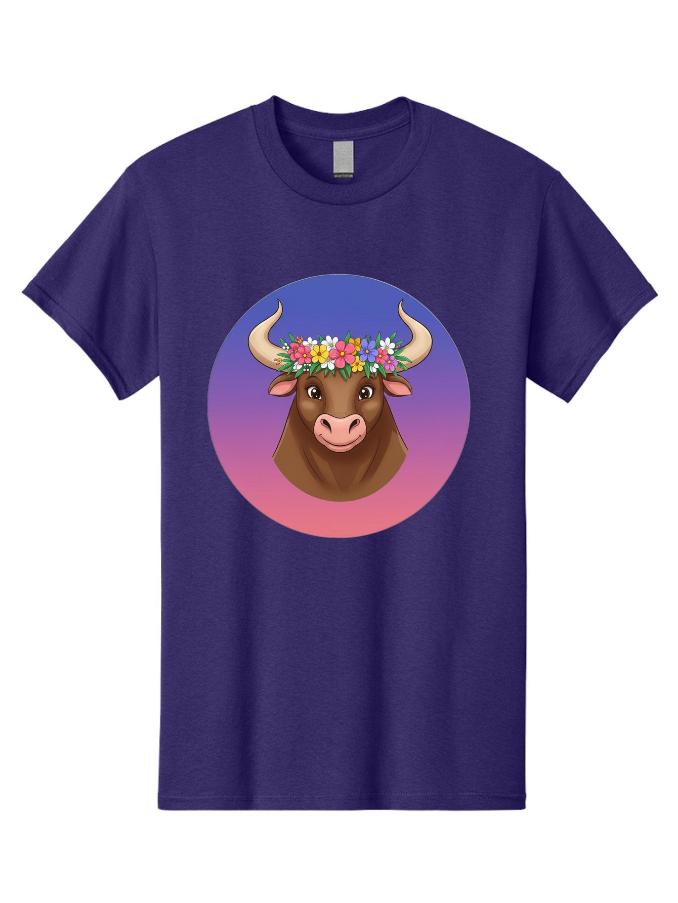Cow-With-Flowers Men'S Graphic Tee, 100% Cotton, Comfortable Casual Summer Wear, Machine Washable, Cartoon Cow, Floral Crown, Colorful Flowers, Animal Illustration, Vibrant Colors, Whimsical Art, Happy Cow, Flower Power, Nature-Inspired Design Bae158 15