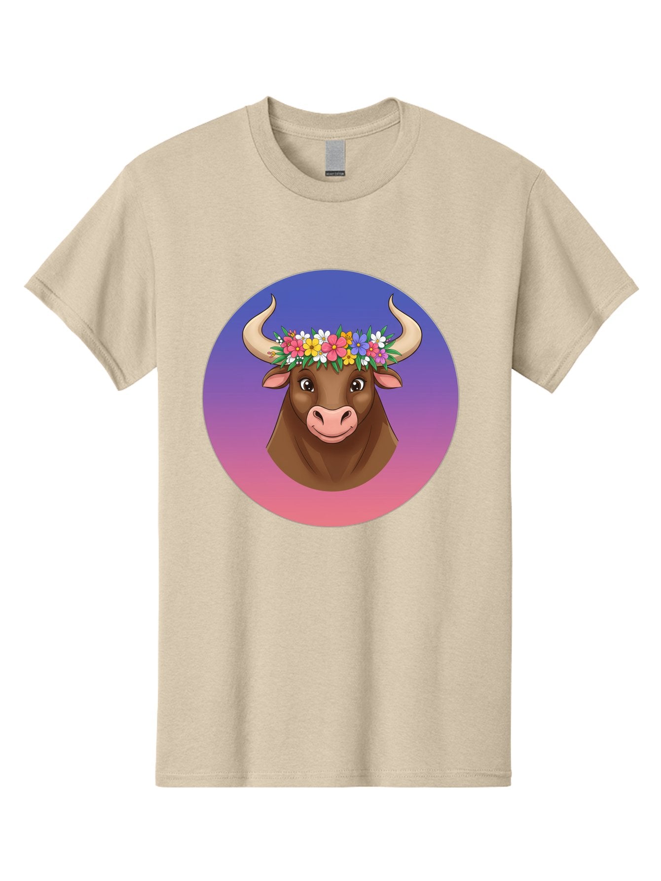 Cow-With-Flowers Men'S Graphic Tee, 100% Cotton, Comfortable Casual Summer Wear, Machine Washable, Cartoon Cow, Floral Crown, Colorful Flowers, Animal Illustration, Vibrant Colors, Whimsical Art, Happy Cow, Flower Power, Nature-Inspired Design Bae158 6