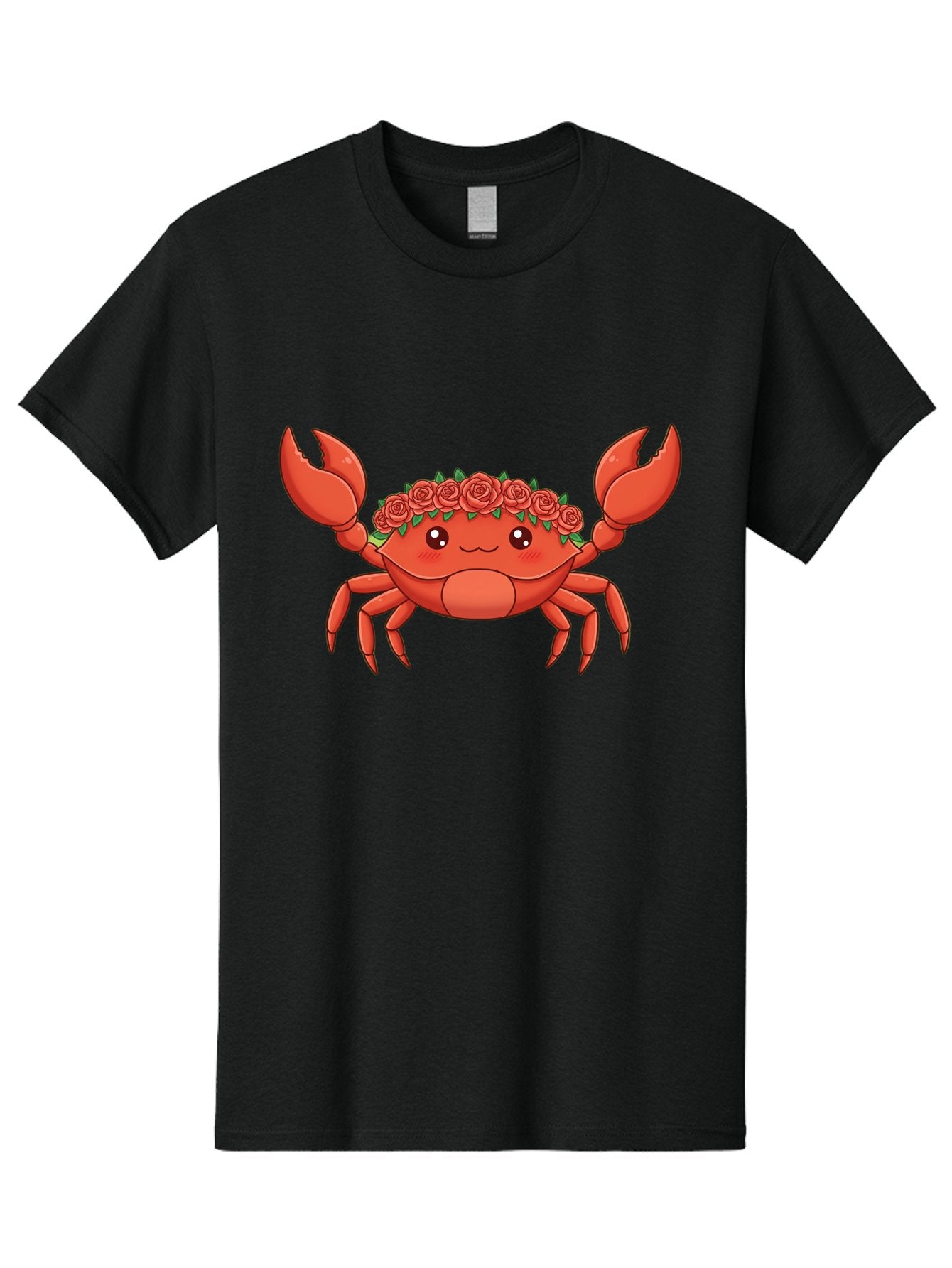 Crab-Wearing-Rose-Crown Men'S Graphic Tee, 100% Cotton, Comfortable Casual Summer Wear, Machine Washable, Cartoon Crab, Red Roses, Floral Crown, Cute Crustacean, Smiling Face, Red Crab, Rose Wreath, Kawaii Art Bae162 14