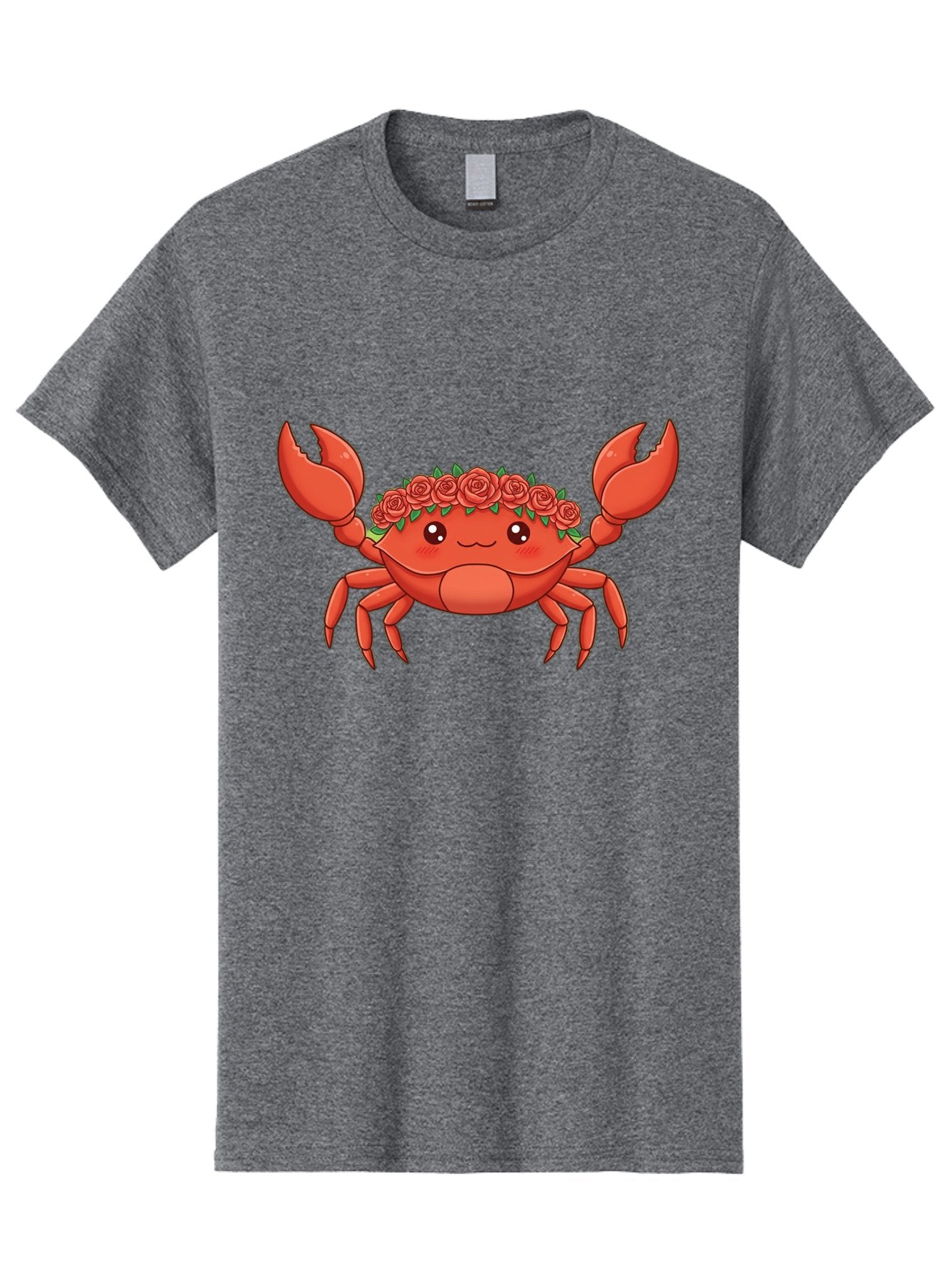 Crab-Wearing-Rose-Crown Men'S Graphic Tee, 100% Cotton, Comfortable Casual Summer Wear, Machine Washable, Cartoon Crab, Red Roses, Floral Crown, Cute Crustacean, Smiling Face, Red Crab, Rose Wreath, Kawaii Art Bae162 7