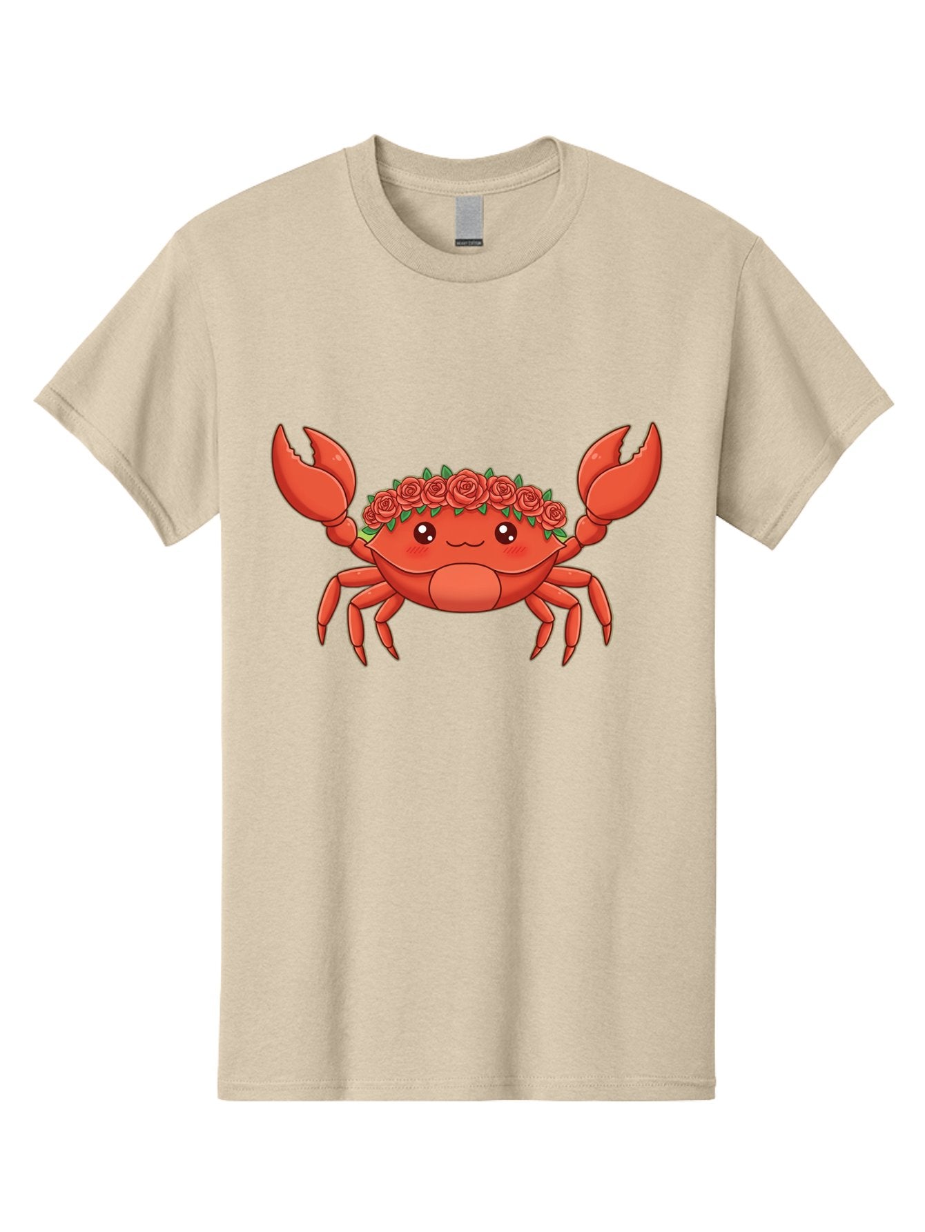 Crab-Wearing-Rose-Crown Men'S Graphic Tee, 100% Cotton, Comfortable Casual Summer Wear, Machine Washable, Cartoon Crab, Red Roses, Floral Crown, Cute Crustacean, Smiling Face, Red Crab, Rose Wreath, Kawaii Art Bae162 3