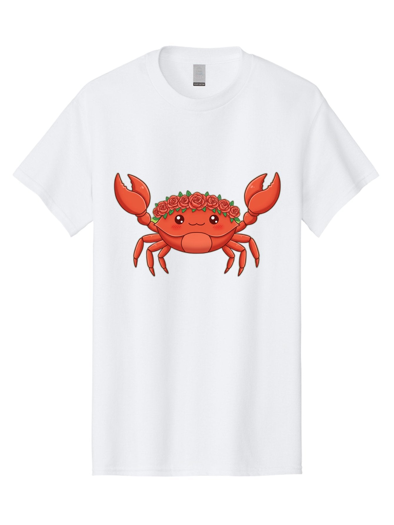 Crab-Wearing-Rose-Crown Men'S Graphic Tee, 100% Cotton, Comfortable Casual Summer Wear, Machine Washable, Cartoon Crab, Red Roses, Floral Crown, Cute Crustacean, Smiling Face, Red Crab, Rose Wreath, Kawaii Art Bae162