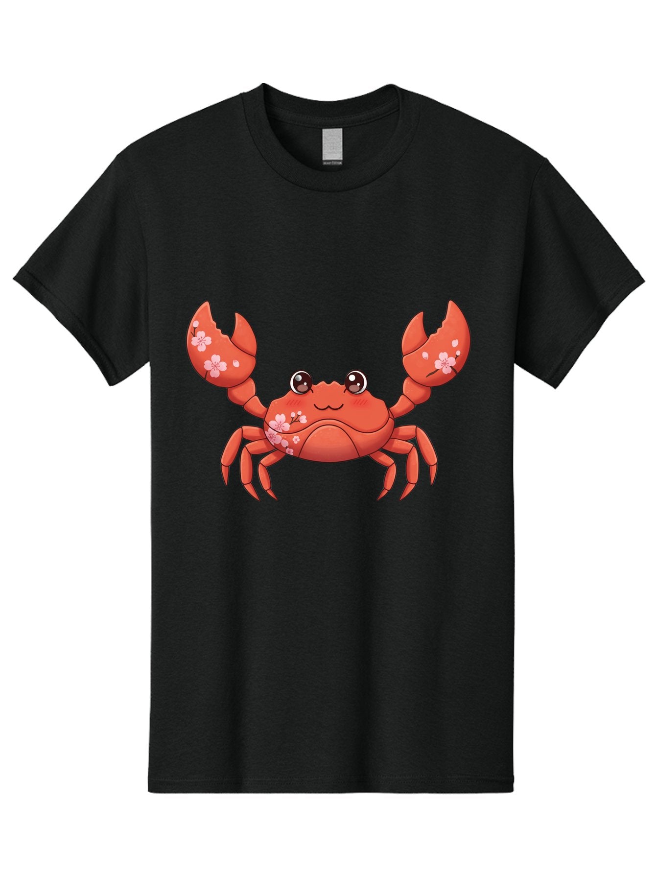 Crab-With-Cherry-Blossoms Men'S Graphic Tee, 100% Cotton, Comfortable Casual Summer Wear, Machine Washable, Cartoon Crab, Cherry Blossoms, Pink Flowers, Cute Crustacean, Anime Style, Kawaii Art, Red Crab, Floral Decorations, Ocean Creature Bae163 3