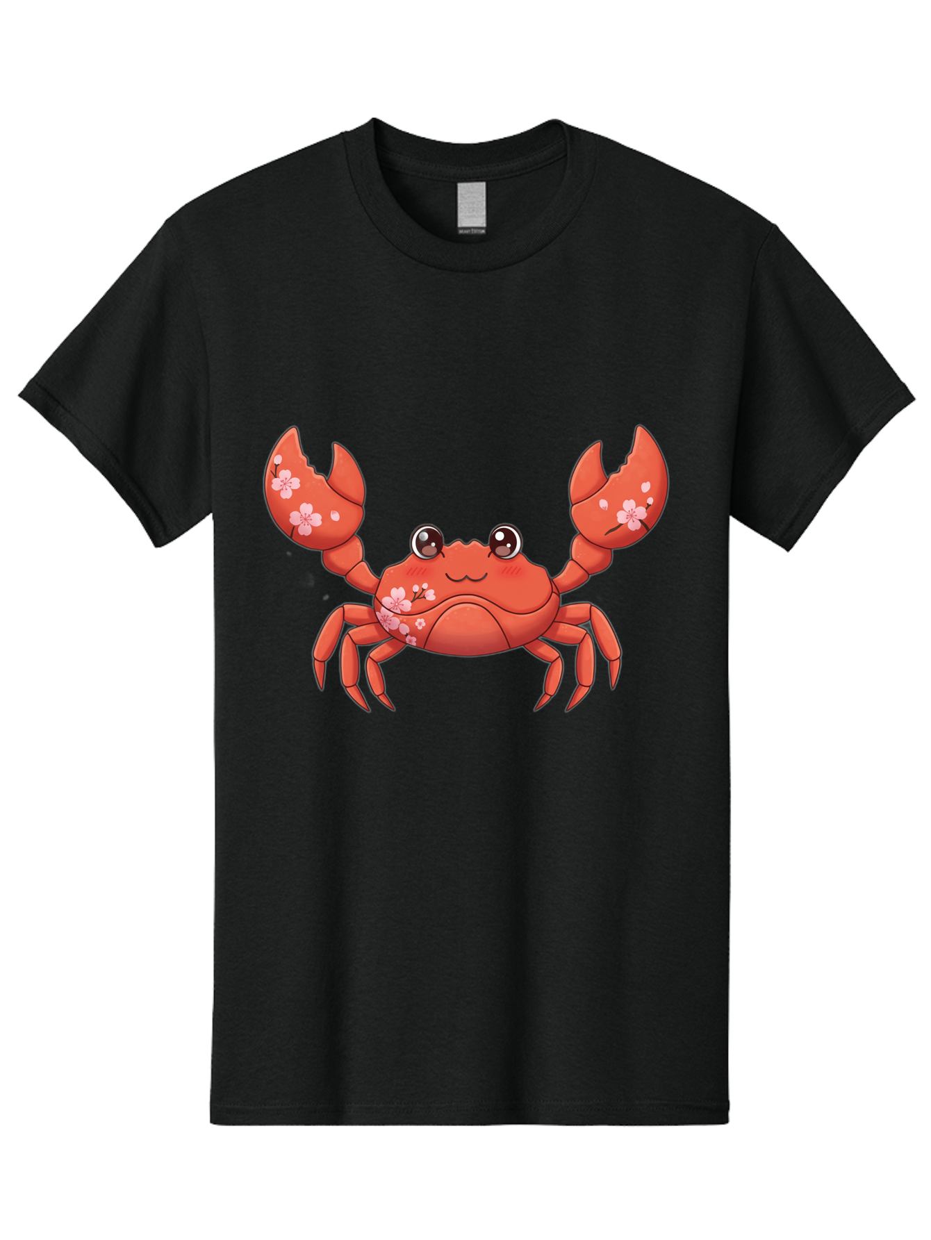 Crab-With-Cherry-Blossoms Men'S Graphic Tee, 100% Cotton, Comfortable Casual Summer Wear, Machine Washable, Cartoon Crab, Cherry Blossoms, Pink Flowers, Cute Crustacean, Anime Style, Kawaii Art, Red Crab, Floral Decorations, Ocean Creature Bae163 9