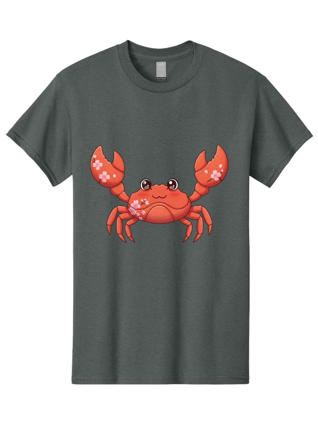Crab-With-Cherry-Blossoms Men'S Graphic Tee, 100% Cotton, Comfortable Casual Summer Wear, Machine Washable, Cartoon Crab, Cherry Blossoms, Pink Flowers, Cute Crustacean, Anime Style, Kawaii Art, Red Crab, Floral Decorations, Ocean Creature Bae163 14