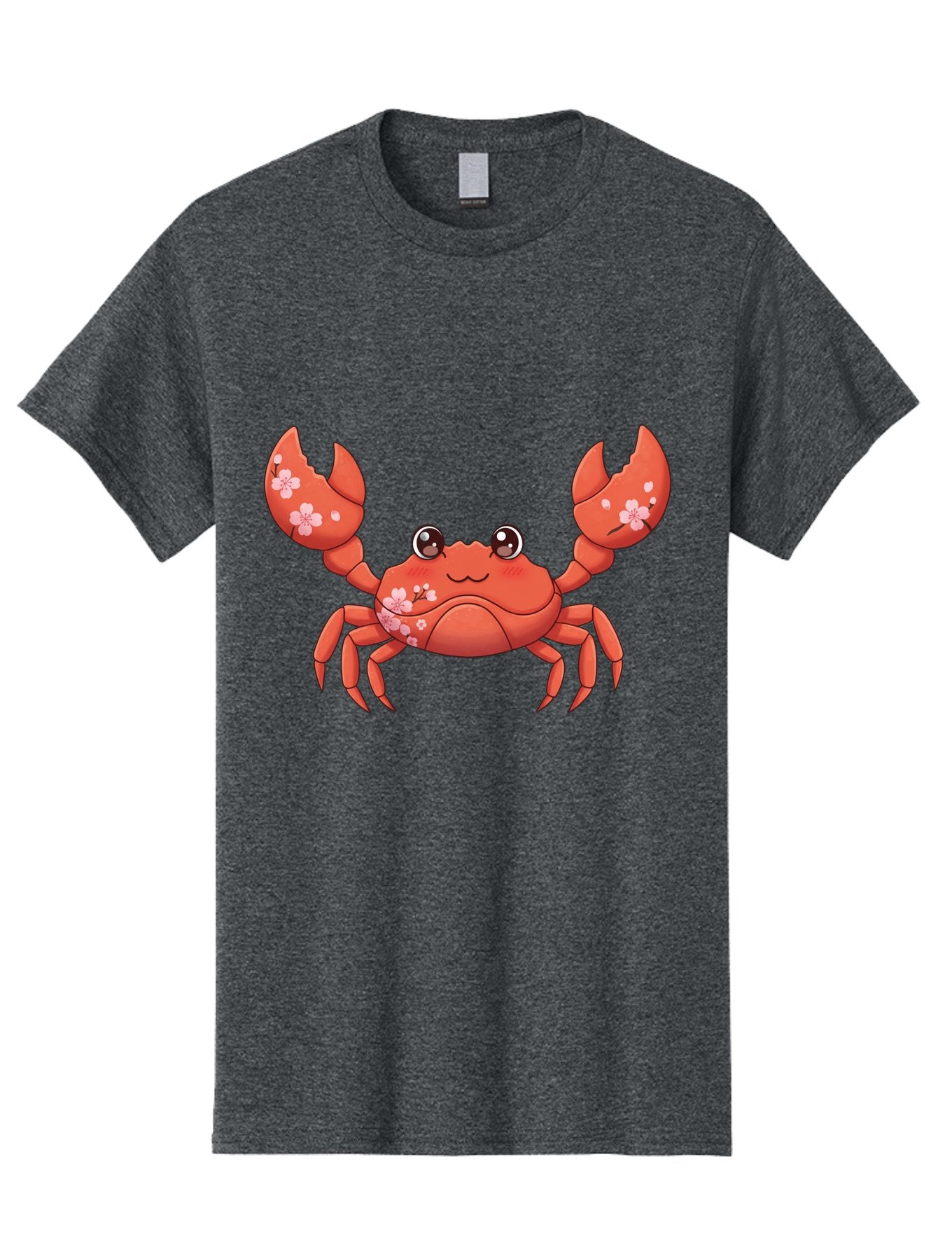 Crab-With-Cherry-Blossoms Men'S Graphic Tee, 100% Cotton, Comfortable Casual Summer Wear, Machine Washable, Cartoon Crab, Cherry Blossoms, Pink Flowers, Cute Crustacean, Anime Style, Kawaii Art, Red Crab, Floral Decorations, Ocean Creature Bae163 8