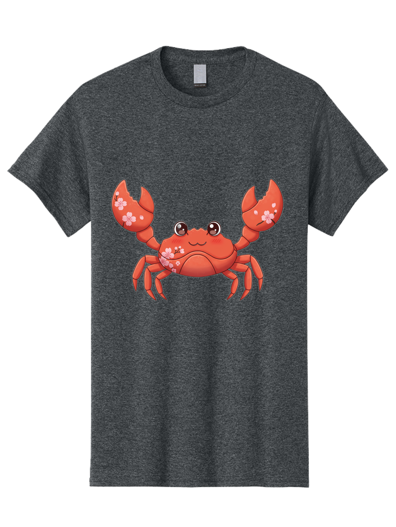 Crab-With-Cherry-Blossoms Men'S Graphic Tee, 100% Cotton, Comfortable Casual Summer Wear, Machine Washable, Cartoon Crab, Cherry Blossoms, Pink Flowers, Cute Crustacean, Anime Style, Kawaii Art, Red Crab, Floral Decorations, Ocean Creature Bae163 6