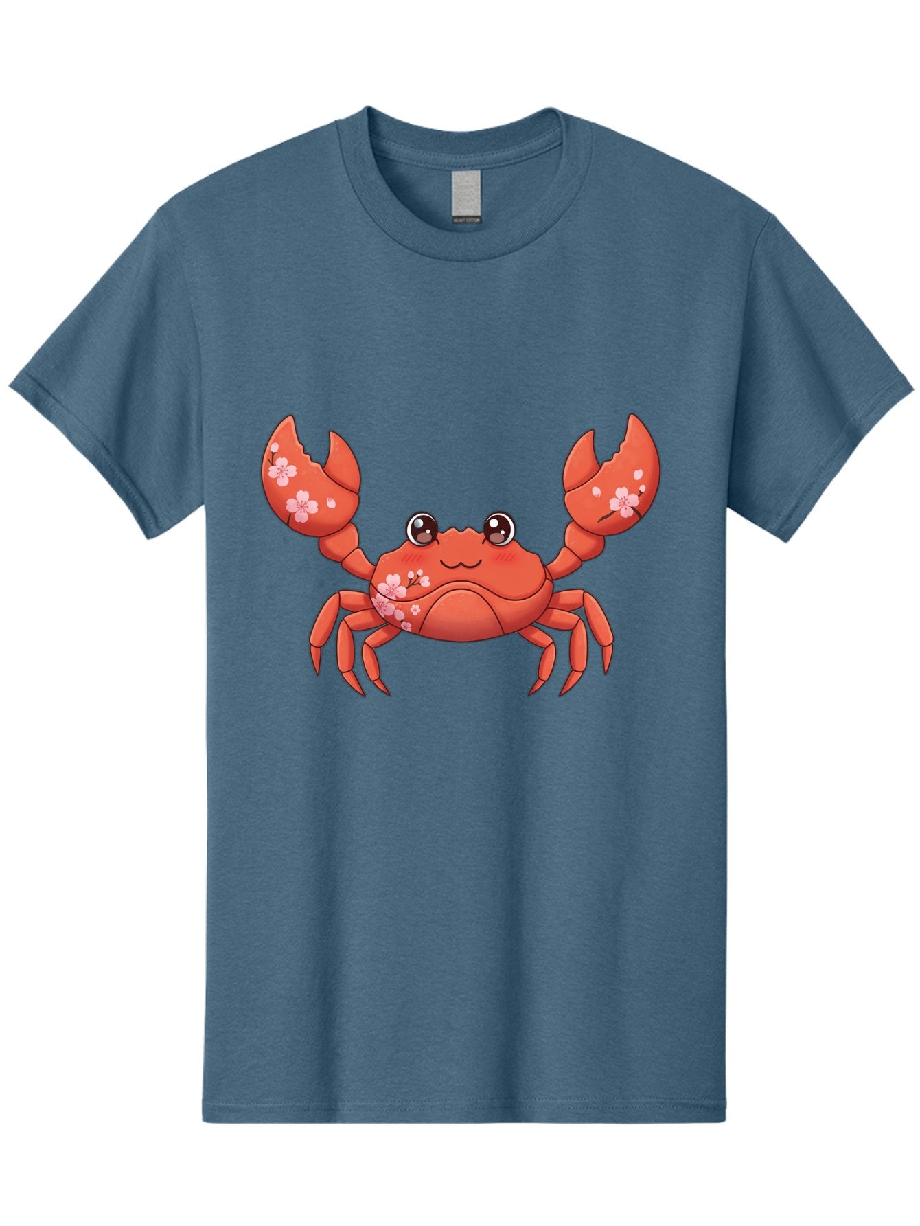 Crab-With-Cherry-Blossoms Men'S Graphic Tee, 100% Cotton, Comfortable Casual Summer Wear, Machine Washable, Cartoon Crab, Cherry Blossoms, Pink Flowers, Cute Crustacean, Anime Style, Kawaii Art, Red Crab, Floral Decorations, Ocean Creature Bae163 6