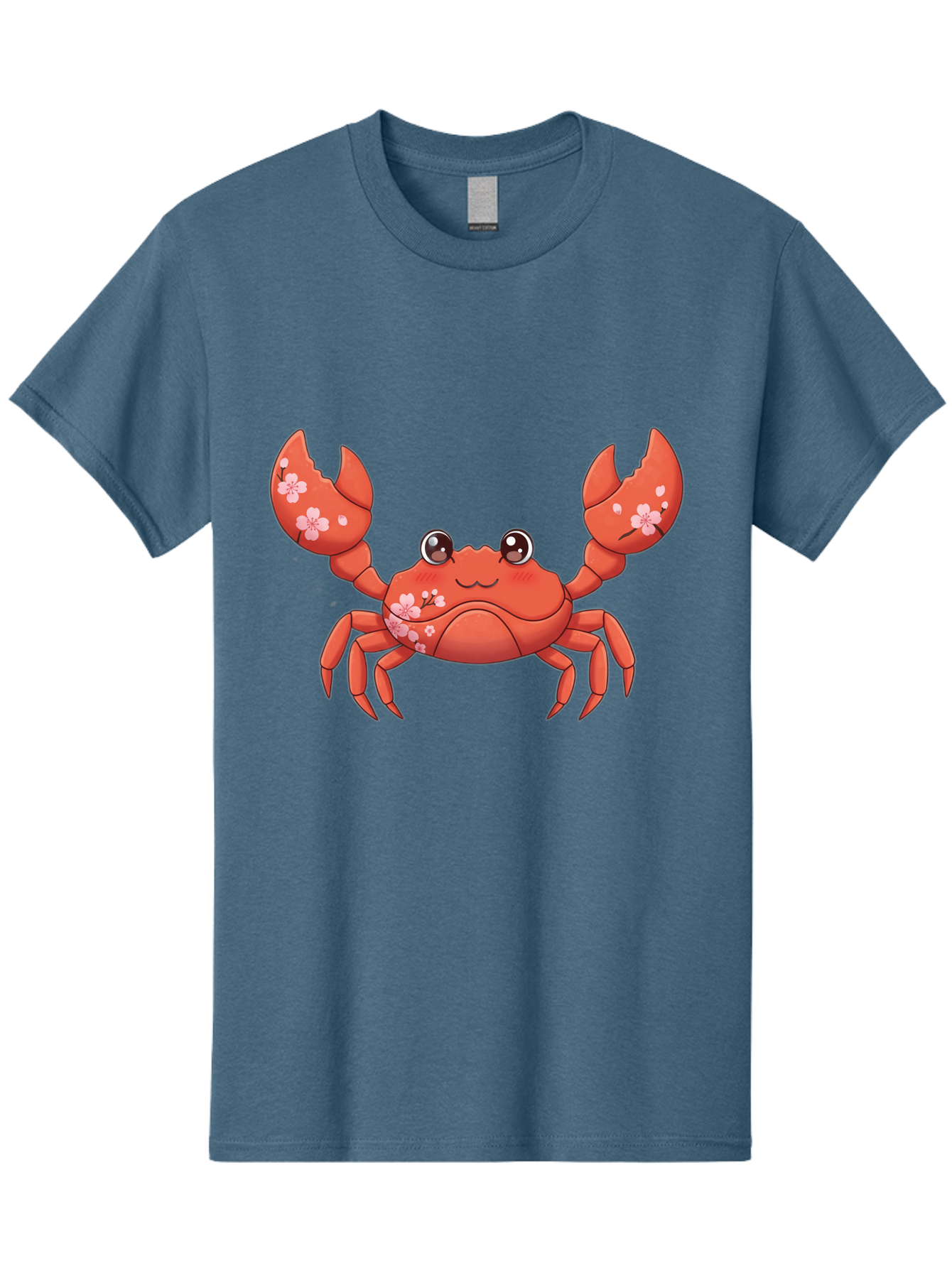 Crab-With-Cherry-Blossoms Men'S Graphic Tee, 100% Cotton, Comfortable Casual Summer Wear, Machine Washable, Cartoon Crab, Cherry Blossoms, Pink Flowers, Cute Crustacean, Anime Style, Kawaii Art, Red Crab, Floral Decorations, Ocean Creature Bae163 7