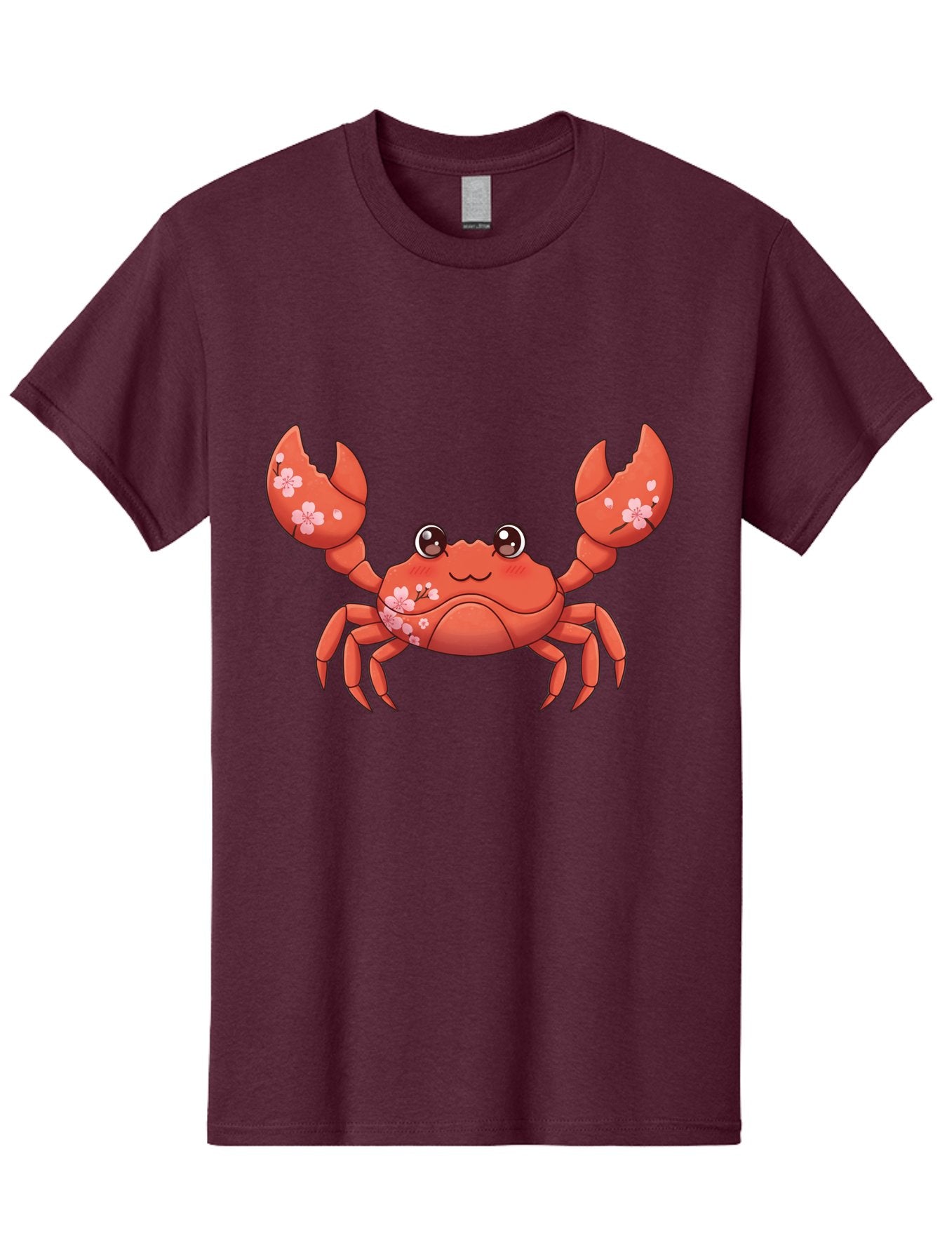 Crab-With-Cherry-Blossoms Men'S Graphic Tee, 100% Cotton, Comfortable Casual Summer Wear, Machine Washable, Cartoon Crab, Cherry Blossoms, Pink Flowers, Cute Crustacean, Anime Style, Kawaii Art, Red Crab, Floral Decorations, Ocean Creature Bae163 10