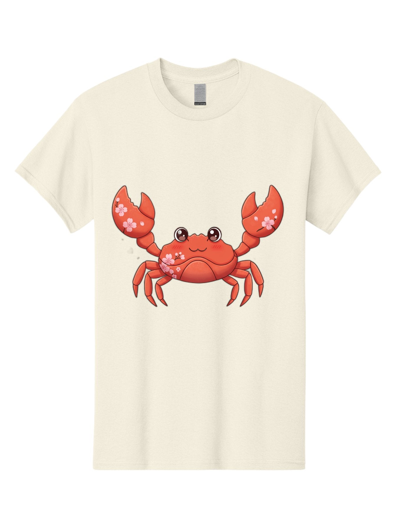 Crab-With-Cherry-Blossoms Men'S Graphic Tee, 100% Cotton, Comfortable Casual Summer Wear, Machine Washable, Cartoon Crab, Cherry Blossoms, Pink Flowers, Cute Crustacean, Anime Style, Kawaii Art, Red Crab, Floral Decorations, Ocean Creature Bae163 4