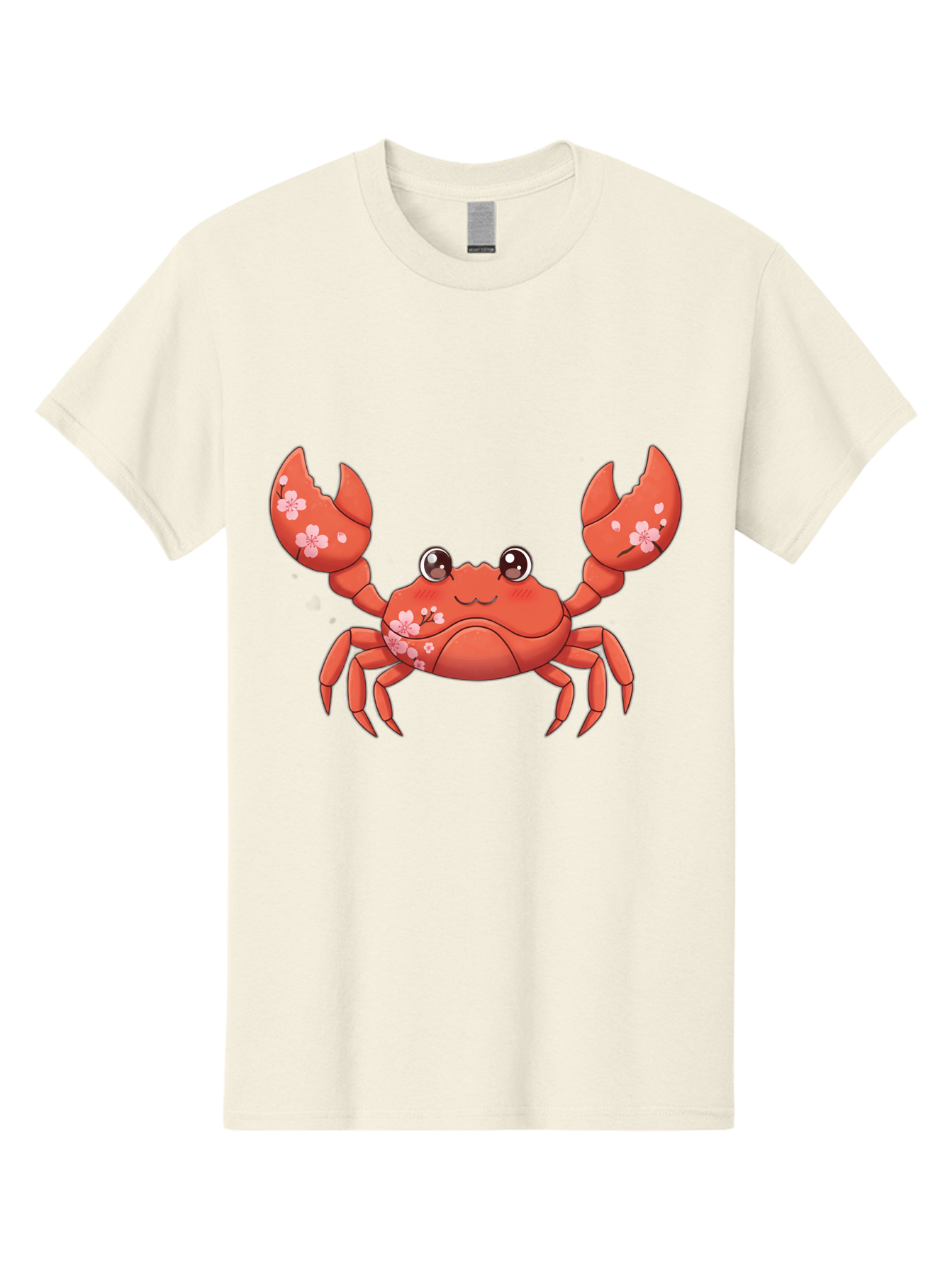 Crab-With-Cherry-Blossoms Men'S Graphic Tee, 100% Cotton, Comfortable Casual Summer Wear, Machine Washable, Cartoon Crab, Cherry Blossoms, Pink Flowers, Cute Crustacean, Anime Style, Kawaii Art, Red Crab, Floral Decorations, Ocean Creature Bae163 12