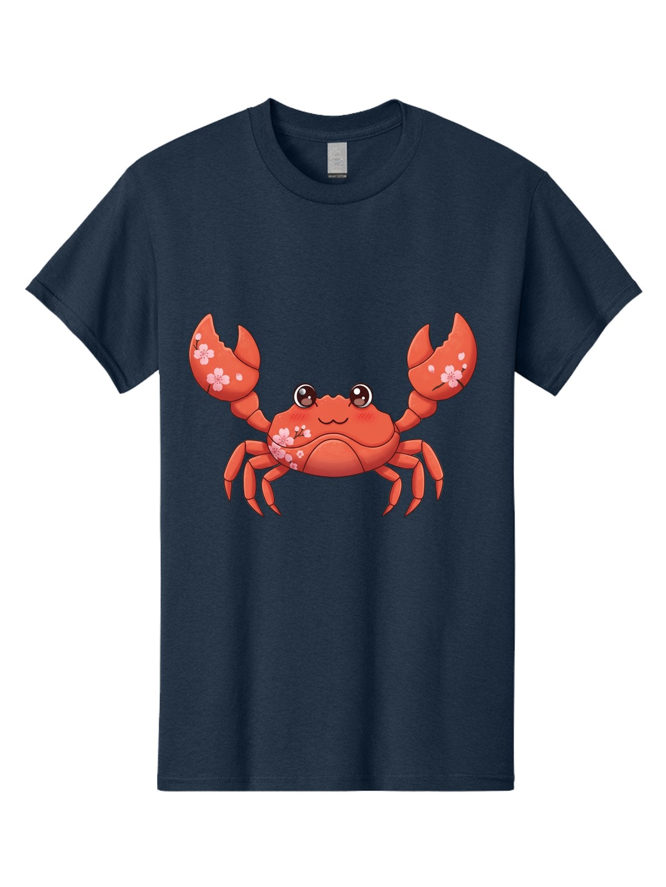 Crab-With-Cherry-Blossoms Men'S Graphic Tee, 100% Cotton, Comfortable Casual Summer Wear, Machine Washable, Cartoon Crab, Cherry Blossoms, Pink Flowers, Cute Crustacean, Anime Style, Kawaii Art, Red Crab, Floral Decorations, Ocean Creature Bae163 13