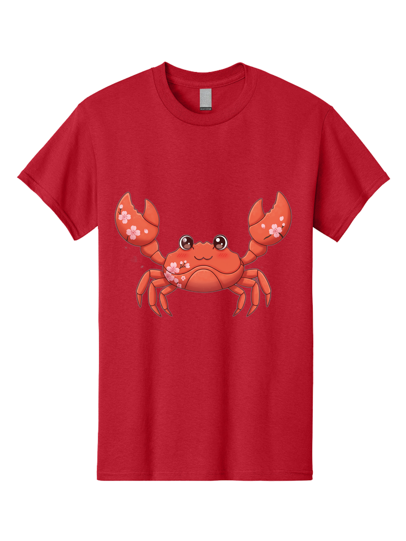 Crab-With-Cherry-Blossoms Men'S Graphic Tee, 100% Cotton, Comfortable Casual Summer Wear, Machine Washable, Cartoon Crab, Cherry Blossoms, Pink Flowers, Cute Crustacean, Anime Style, Kawaii Art, Red Crab, Floral Decorations, Ocean Creature Bae163 3