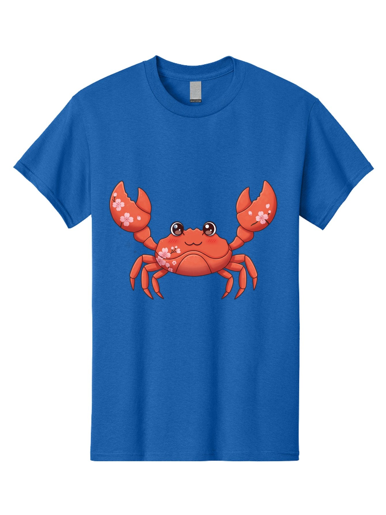 Crab-With-Cherry-Blossoms Men'S Graphic Tee, 100% Cotton, Comfortable Casual Summer Wear, Machine Washable, Cartoon Crab, Cherry Blossoms, Pink Flowers, Cute Crustacean, Anime Style, Kawaii Art, Red Crab, Floral Decorations, Ocean Creature Bae163 15