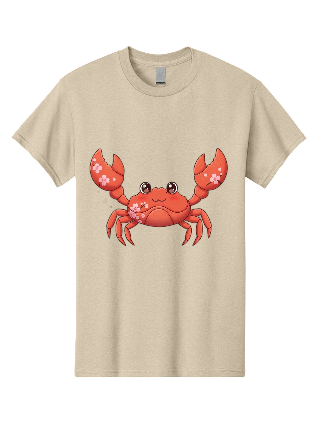 Crab-With-Cherry-Blossoms Men'S Graphic Tee, 100% Cotton, Comfortable Casual Summer Wear, Machine Washable, Cartoon Crab, Cherry Blossoms, Pink Flowers, Cute Crustacean, Anime Style, Kawaii Art, Red Crab, Floral Decorations, Ocean Creature Bae163