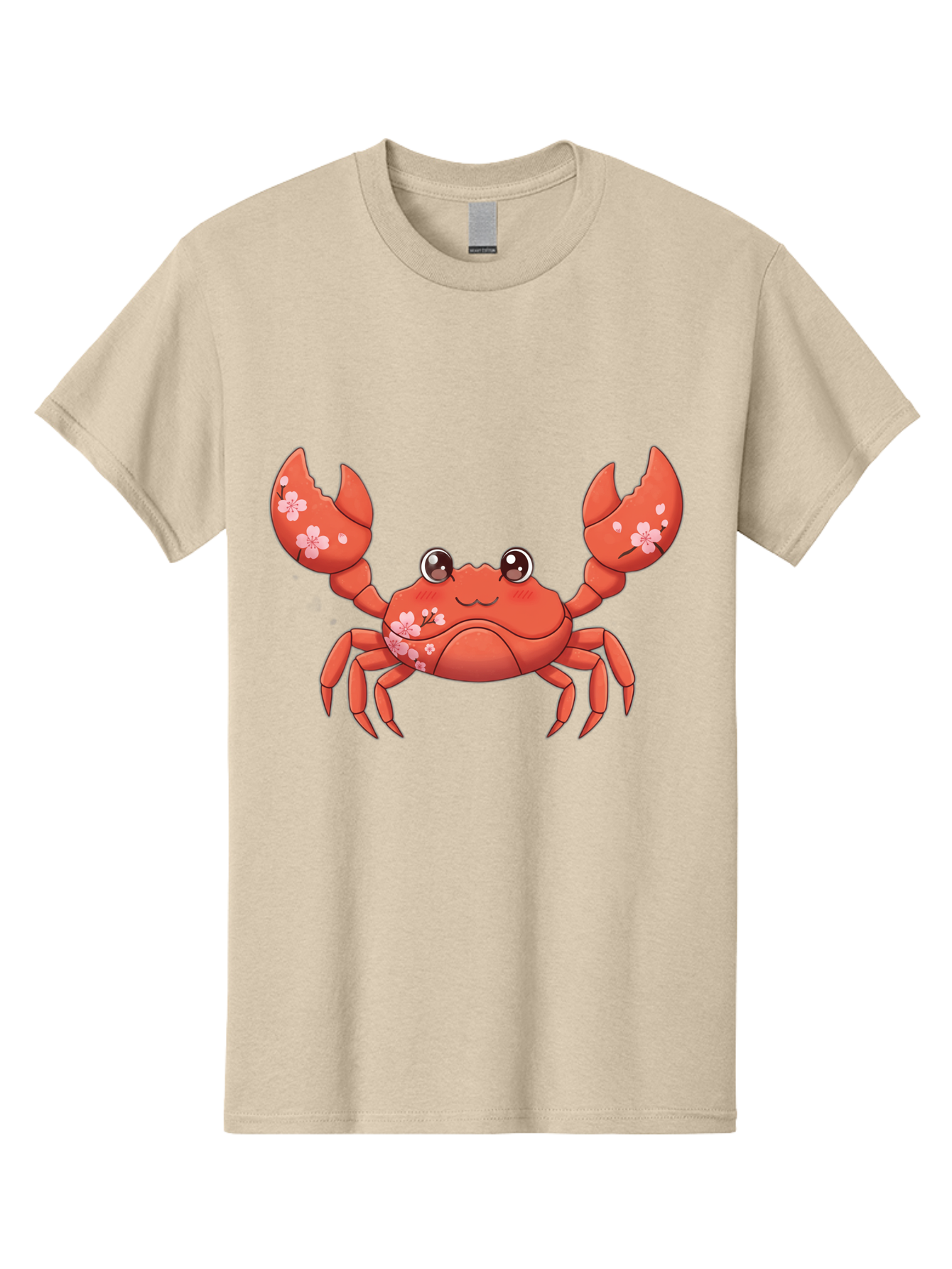 Crab-With-Cherry-Blossoms Men'S Graphic Tee, 100% Cotton, Comfortable Casual Summer Wear, Machine Washable, Cartoon Crab, Cherry Blossoms, Pink Flowers, Cute Crustacean, Anime Style, Kawaii Art, Red Crab, Floral Decorations, Ocean Creature Bae163 11