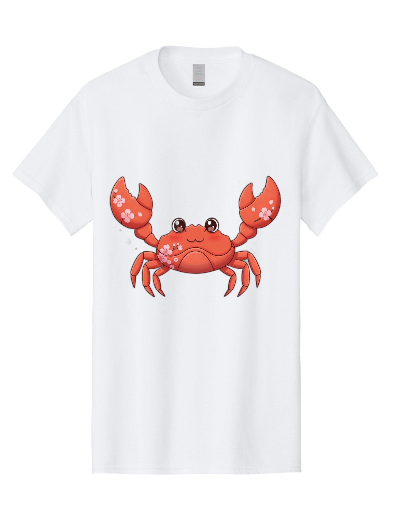 Crab-With-Cherry-Blossoms Men'S Graphic Tee, 100% Cotton, Comfortable Casual Summer Wear, Machine Washable, Cartoon Crab, Cherry Blossoms, Pink Flowers, Cute Crustacean, Anime Style, Kawaii Art, Red Crab, Floral Decorations, Ocean Creature Bae163 5