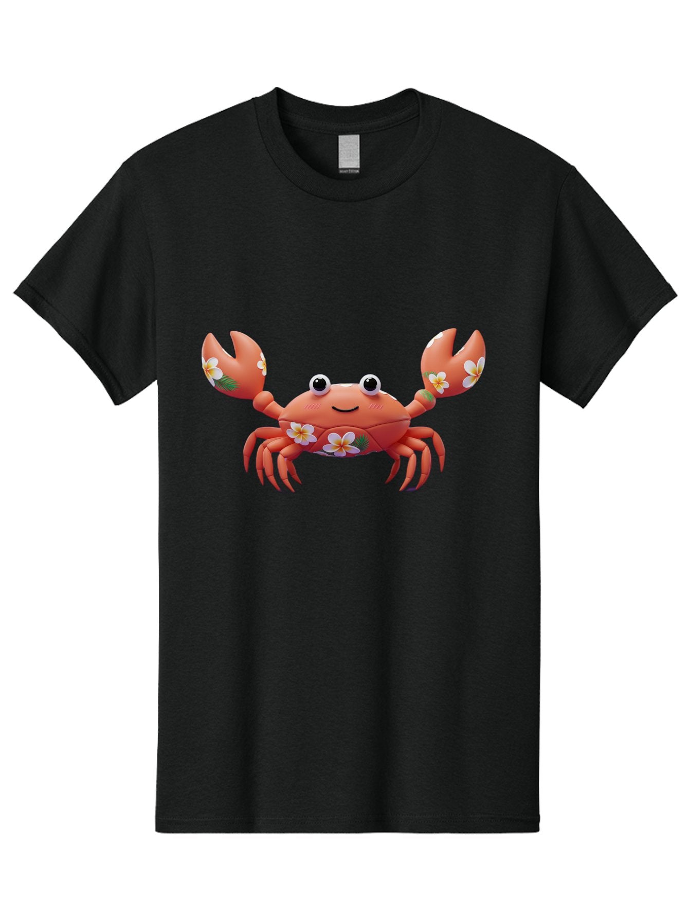 Crab-With-Flowers-1 Men'S Graphic Tee, 100% Cotton, Comfortable Casual Summer Wear, Machine Washable, Cartoon Crab, Floral Decoration, Orange Crustacean, Tropical Flowers, Smiling Face, Cute Design, Beach Theme, Island Vibes, Playful Character Bae164 7
