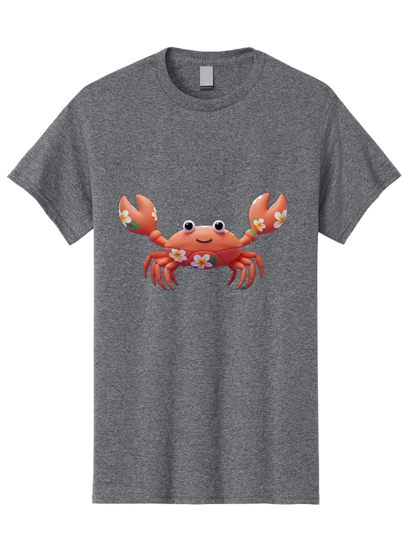 Crab-With-Flowers-1 Men'S Graphic Tee, 100% Cotton, Comfortable Casual Summer Wear, Machine Washable, Cartoon Crab, Floral Decoration, Orange Crustacean, Tropical Flowers, Smiling Face, Cute Design, Beach Theme, Island Vibes, Playful Character Bae164 13