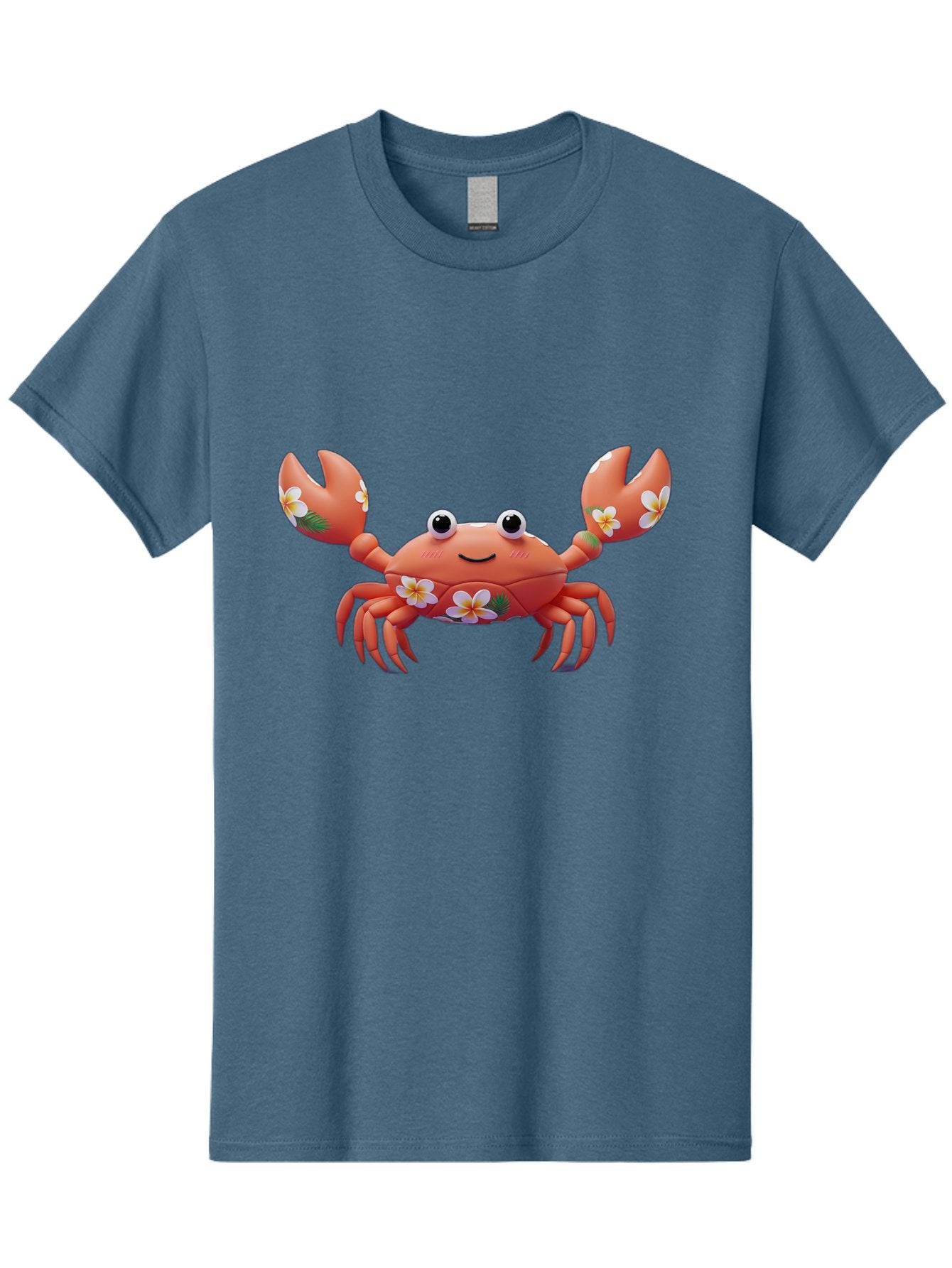 Crab-With-Flowers-1 Men'S Graphic Tee, 100% Cotton, Comfortable Casual Summer Wear, Machine Washable, Cartoon Crab, Floral Decoration, Orange Crustacean, Tropical Flowers, Smiling Face, Cute Design, Beach Theme, Island Vibes, Playful Character Bae164 15