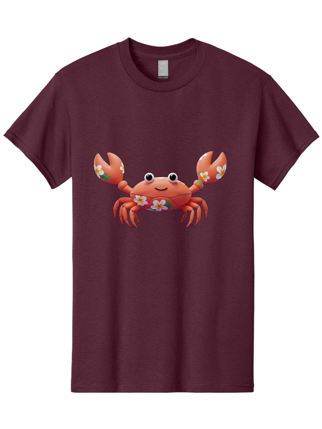 Crab-With-Flowers-1 Men'S Graphic Tee, 100% Cotton, Comfortable Casual Summer Wear, Machine Washable, Cartoon Crab, Floral Decoration, Orange Crustacean, Tropical Flowers, Smiling Face, Cute Design, Beach Theme, Island Vibes, Playful Character Bae164 8