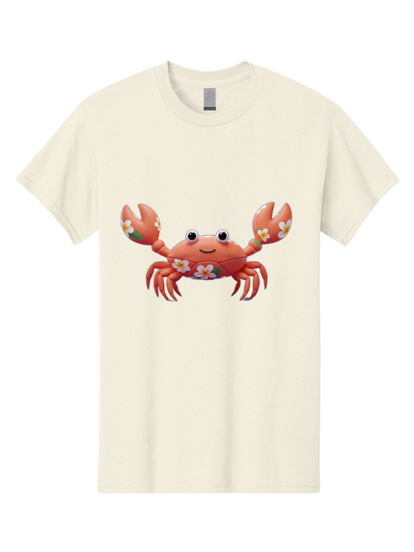 Crab-With-Flowers-1 Men'S Graphic Tee, 100% Cotton, Comfortable Casual Summer Wear, Machine Washable, Cartoon Crab, Floral Decoration, Orange Crustacean, Tropical Flowers, Smiling Face, Cute Design, Beach Theme, Island Vibes, Playful Character Bae164 4