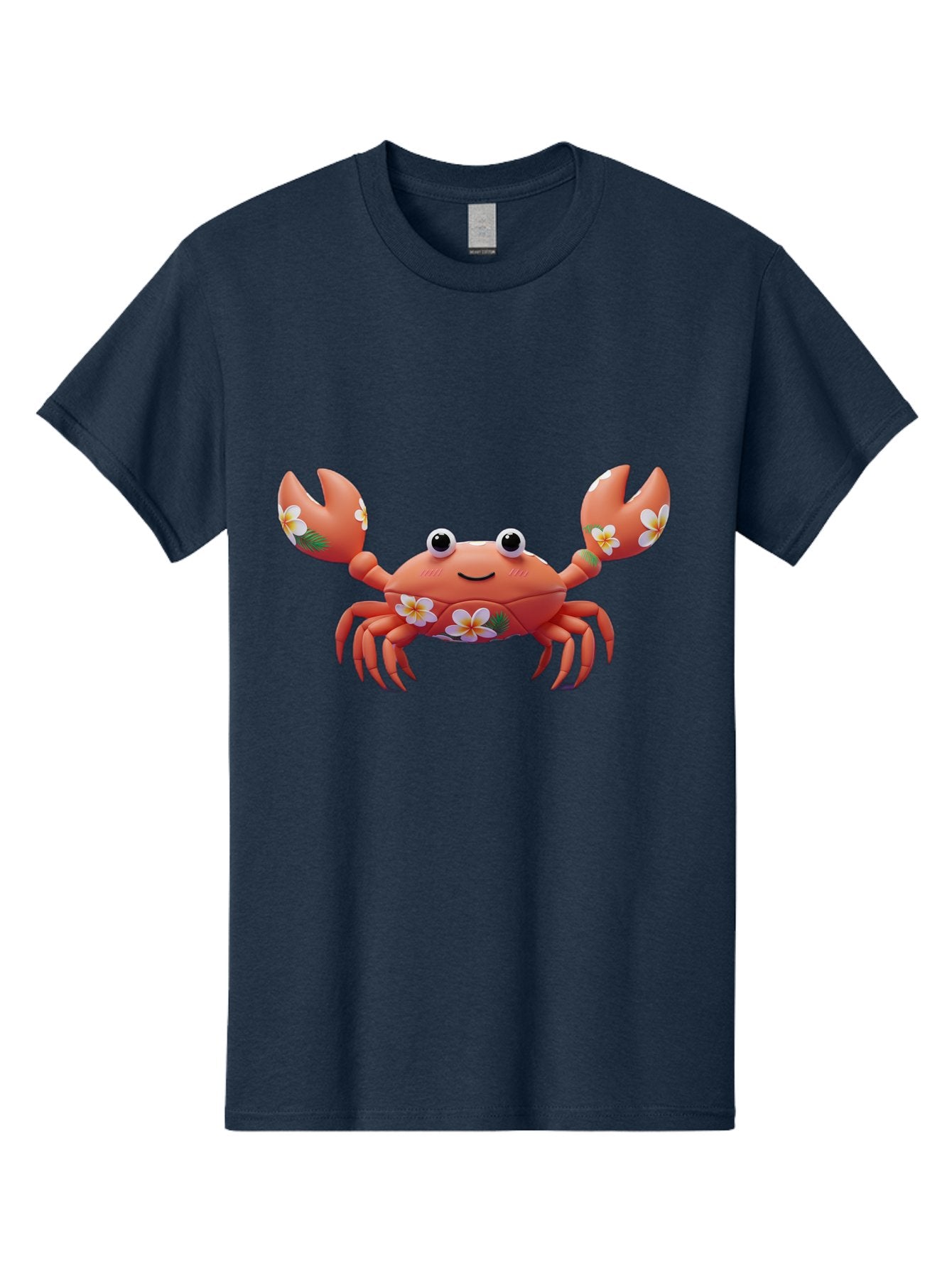 Crab-With-Flowers-1 Men'S Graphic Tee, 100% Cotton, Comfortable Casual Summer Wear, Machine Washable, Cartoon Crab, Floral Decoration, Orange Crustacean, Tropical Flowers, Smiling Face, Cute Design, Beach Theme, Island Vibes, Playful Character Bae164 12