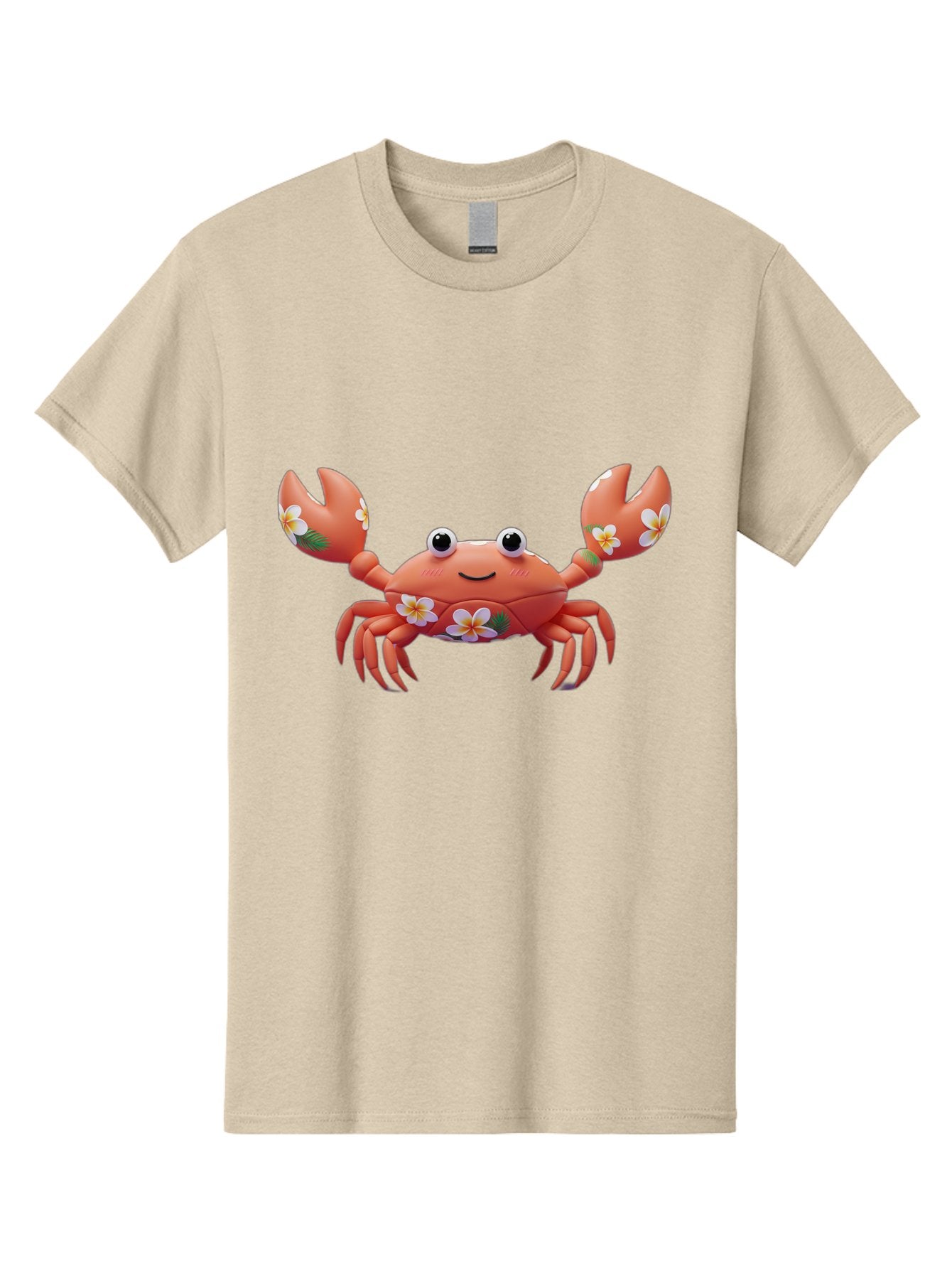Crab-With-Flowers-1 Men'S Graphic Tee, 100% Cotton, Comfortable Casual Summer Wear, Machine Washable, Cartoon Crab, Floral Decoration, Orange Crustacean, Tropical Flowers, Smiling Face, Cute Design, Beach Theme, Island Vibes, Playful Character Bae164 10